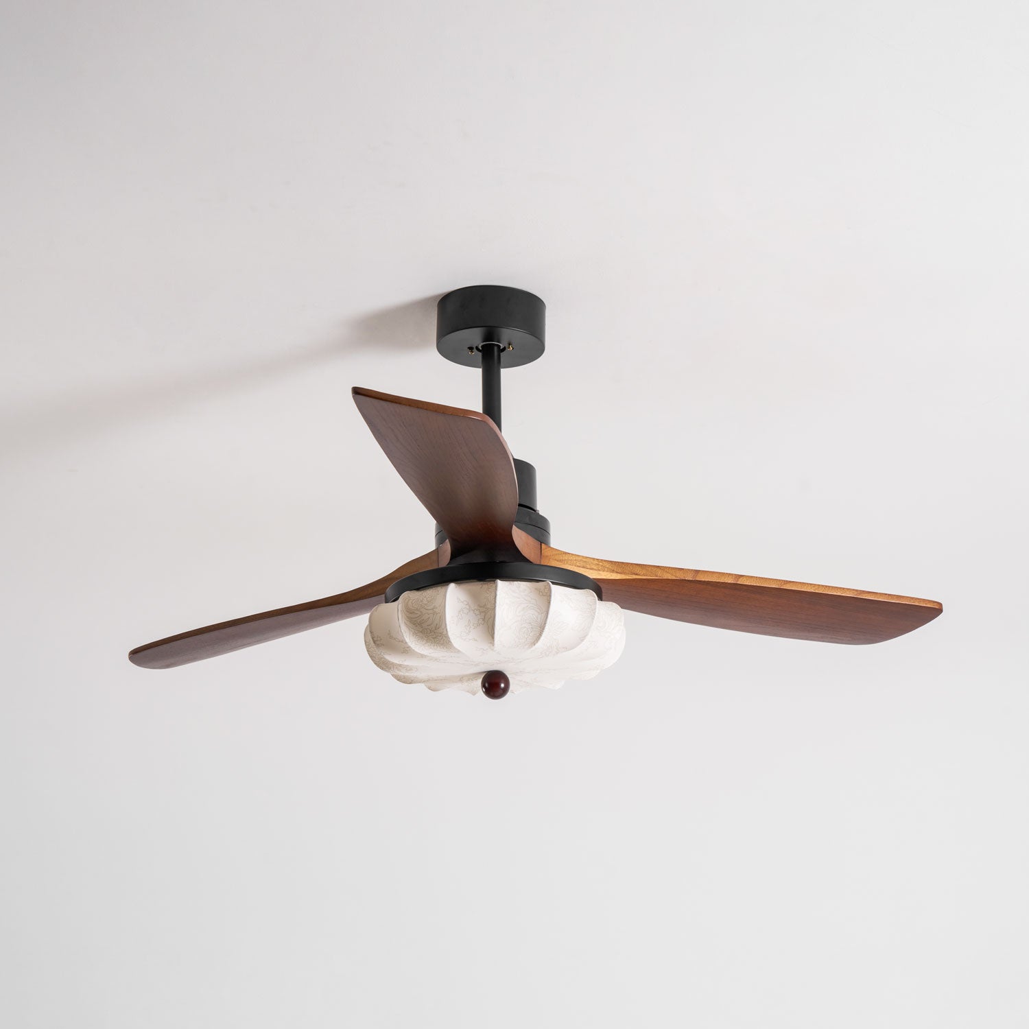 Fabric Ceiling Fan Light 36–52 in Adjustable Walnut Wood Blades Indoor Dining Living Room Bedroom Lighting | Thomler
