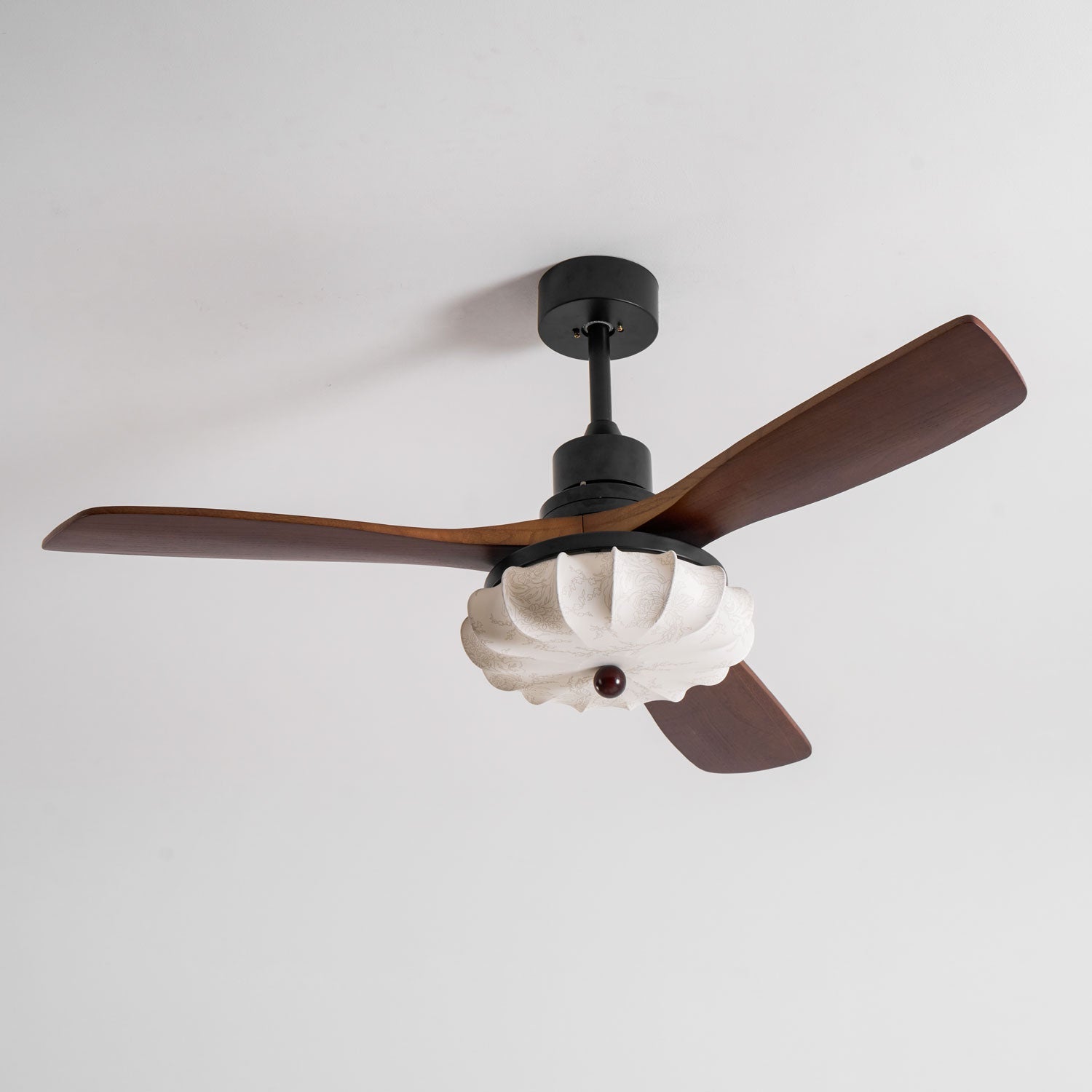 Fabric Ceiling Fan Light 36–52 in Adjustable Walnut Wood Blades Indoor Dining Living Room Bedroom Lighting | Thomler