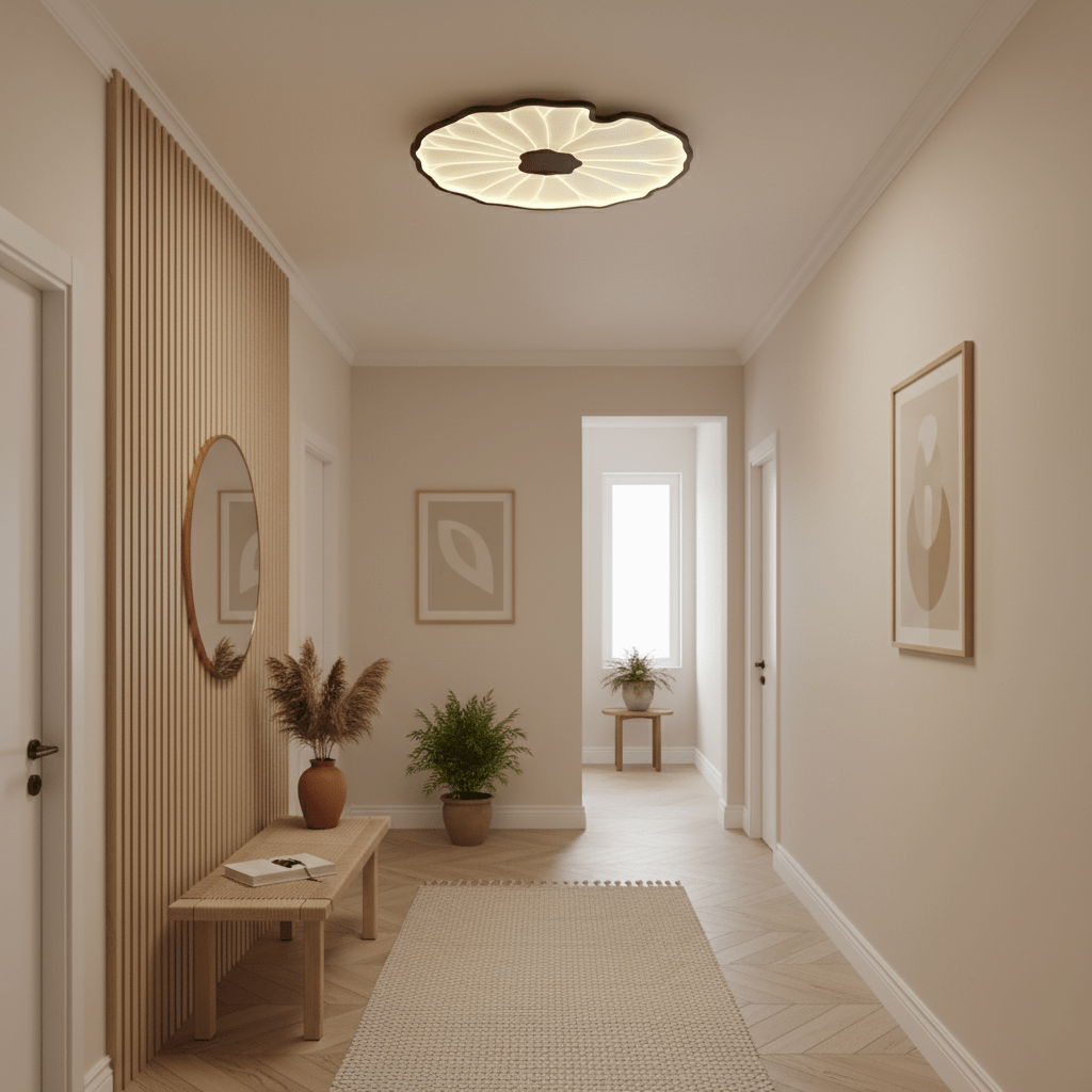 Lotus Leaf Flush Mount Light 11.8 in Acrylic Metal Ceiling Fixture Walnut Natural Wood Indoor Lighting | Thomler
