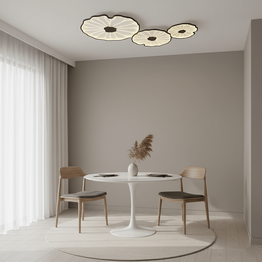 Lotus Leaf Flush Mount Light 11.8 in Acrylic Metal Ceiling Fixture Walnut Natural Wood Indoor Lighting | Thomler