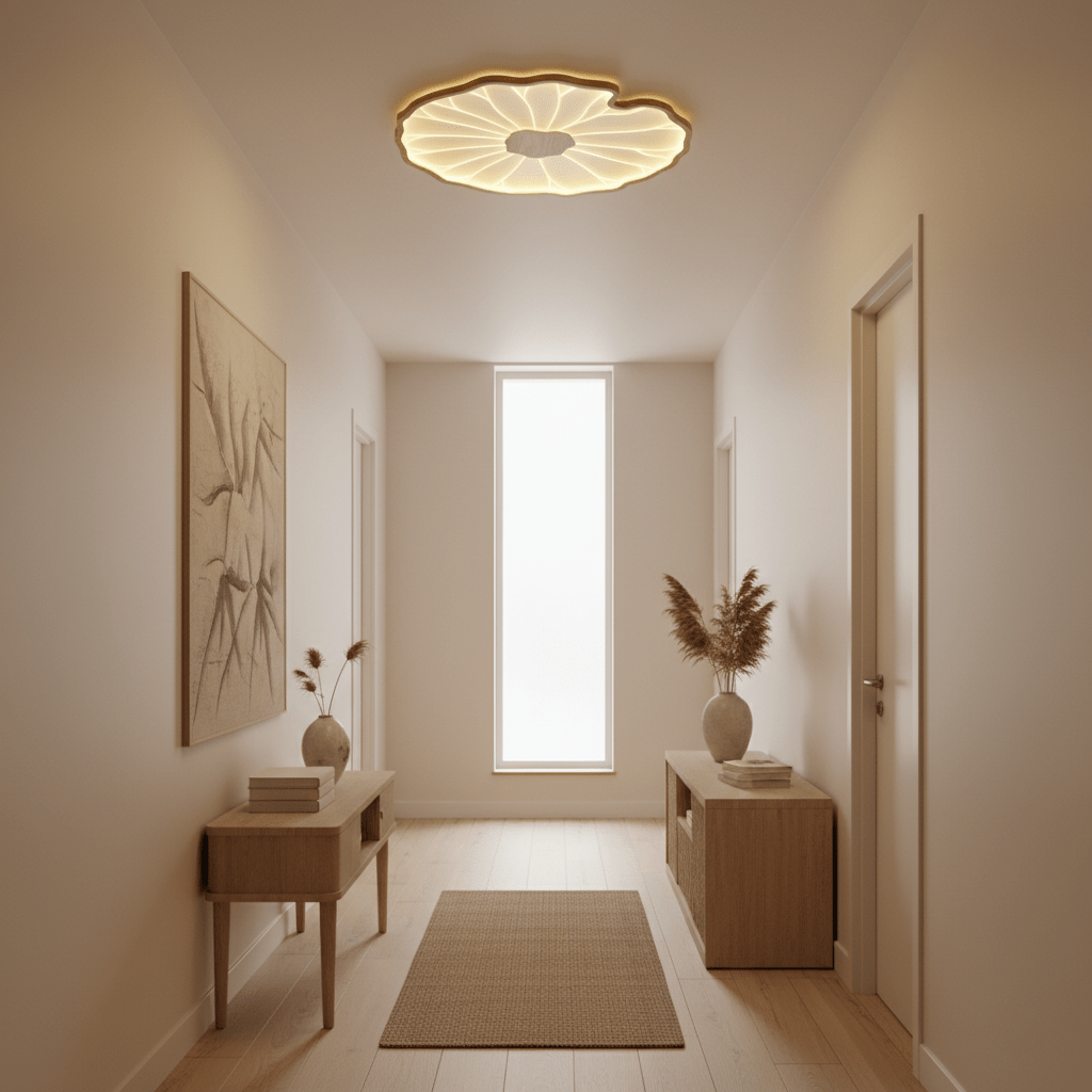 Lotus Leaf Flush Mount Light 11.8 in Acrylic Metal Ceiling Fixture Walnut Natural Wood Indoor Lighting | Thomler