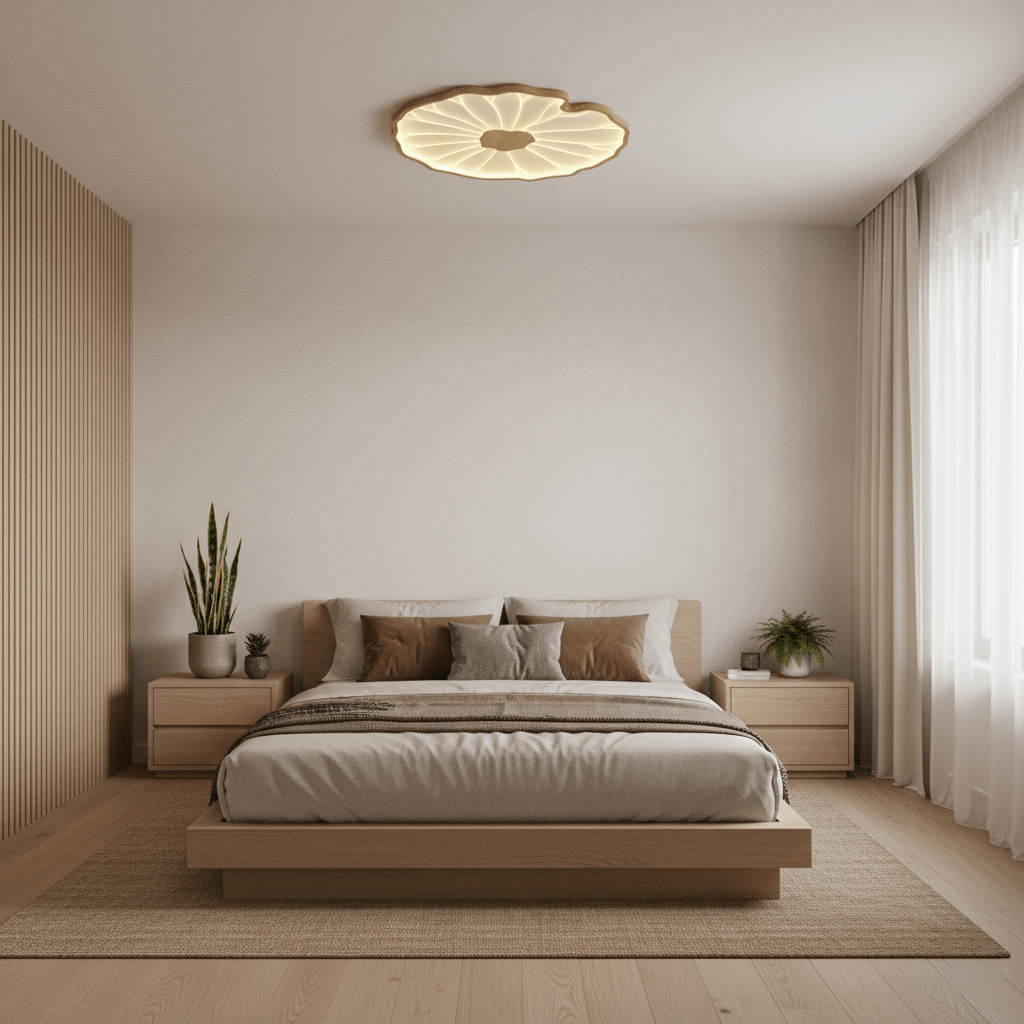 Ceiling Light Acrylic Wood Look LED 135.0 cm Living Room Organic Lotus Leaf Flush Mount Fixture | Thomler