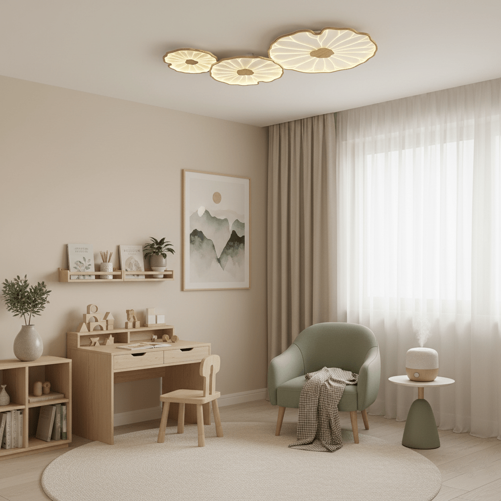 Ceiling Light Acrylic Wood Look LED 135.0 cm Living Room Organic Lotus Leaf Flush Mount Fixture | Thomler