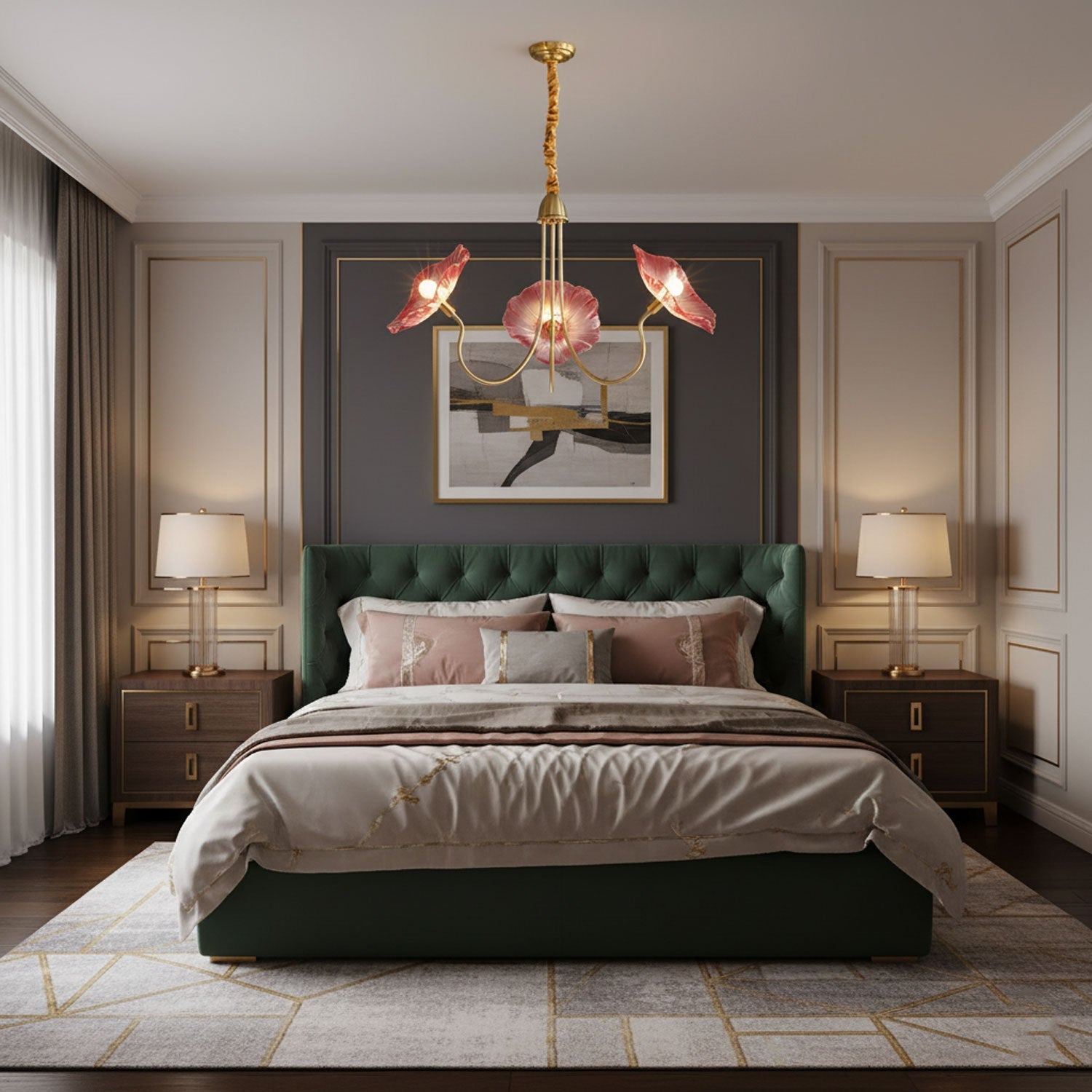 Leaf-Shaped Frosted Glass Chandelier 35.4 in x 21.7 in Gold Indoor Ceiling Lighting Dining Room Living Room | Thomler