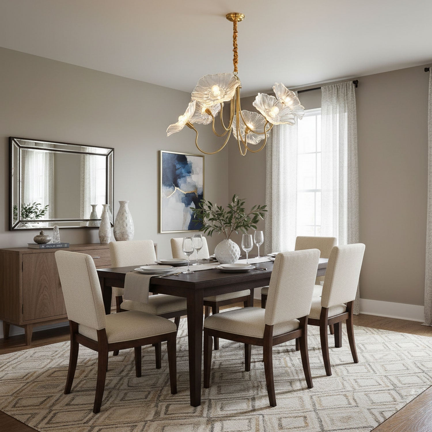 Leaf-Shaped Frosted Glass Chandelier 35.4 in x 21.7 in Gold Indoor Ceiling Lighting Dining Room Living Room | Thomler