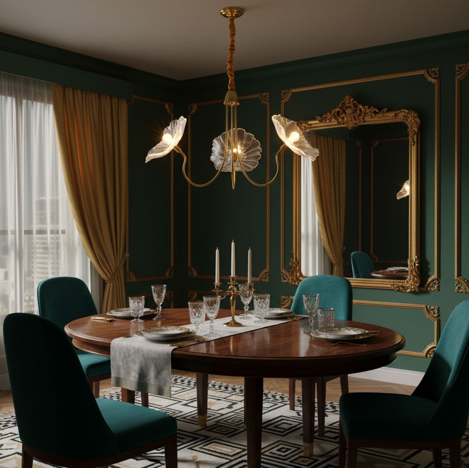 Leaf-Shaped Frosted Glass Chandelier 35.4 in x 21.7 in Gold Indoor Ceiling Lighting Dining Room Living Room | Thomler