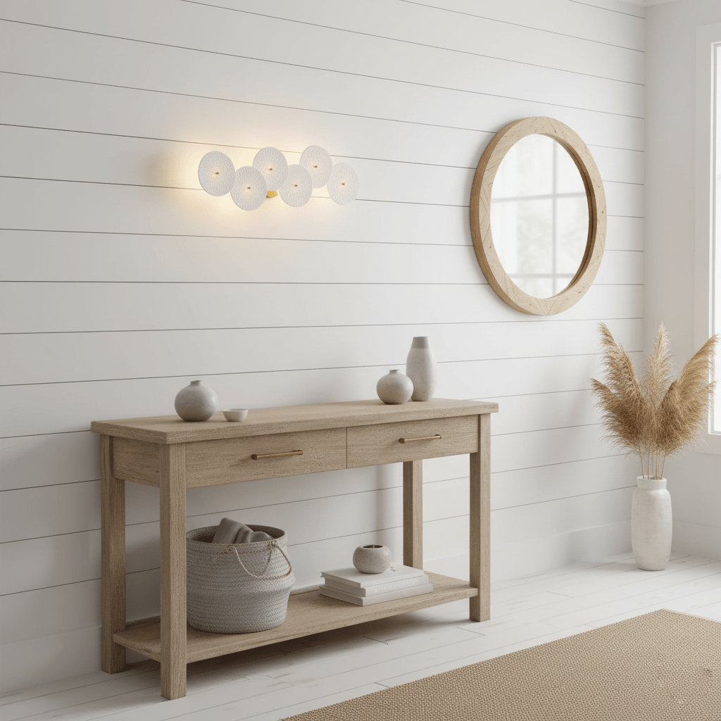 Ceramic Wall Lamp 19.7 in Vertical Lotus Cascade Gold Indoor LED Decorative Lighting | Thomler