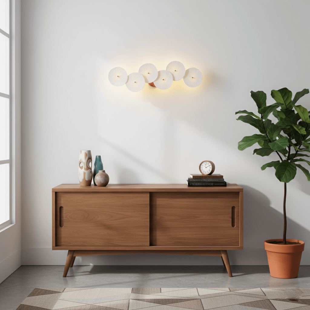 Ceramic Wall Lamp 19.7 in Vertical Lotus Cascade Gold Indoor LED Decorative Lighting | Thomler