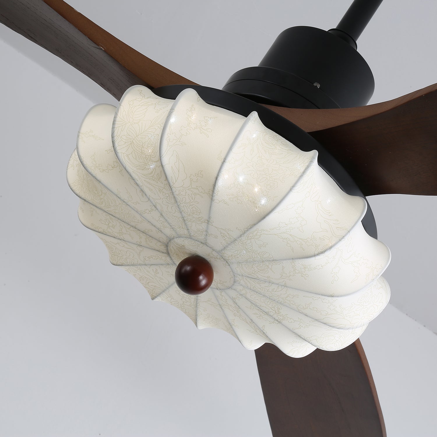 Fabric Ceiling Fan Light 36–52 in Adjustable Walnut Wood Blades Indoor Dining Living Room Bedroom Lighting | Thomler