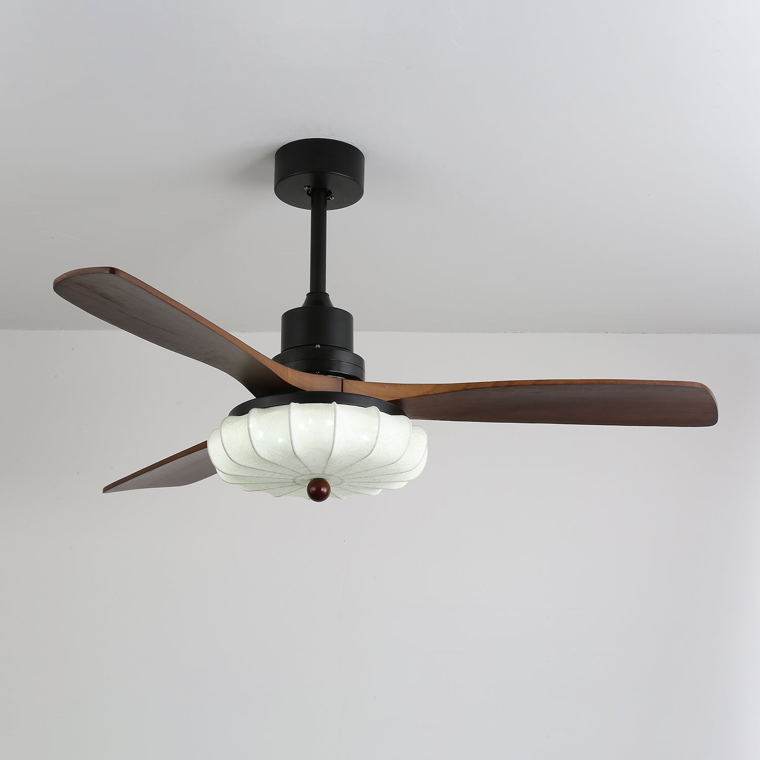 Fabric Ceiling Fan Light 36–52 in Adjustable Walnut Wood Blades Indoor Dining Living Room Bedroom Lighting | Thomler