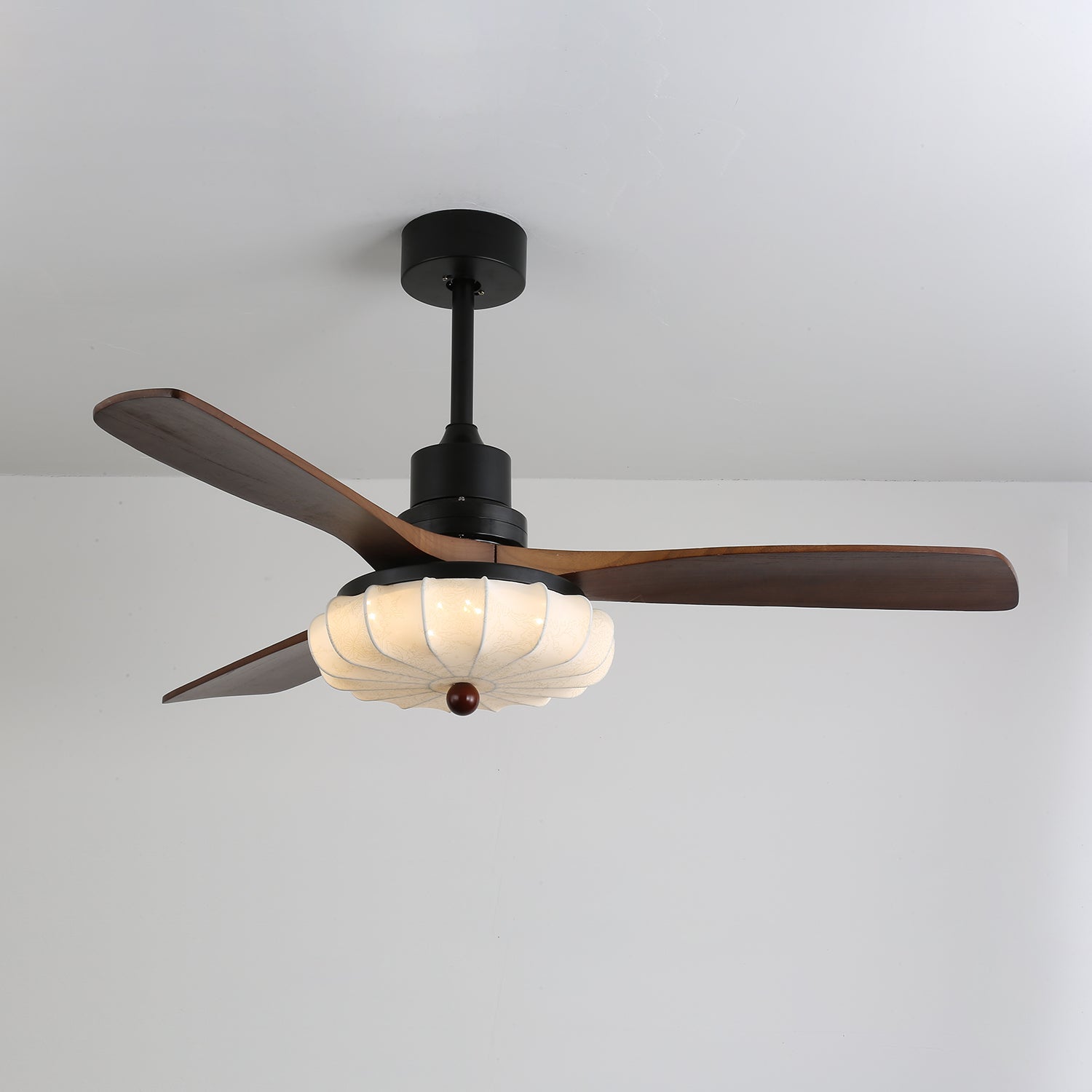 Fabric Ceiling Fan Light 36–52 in Adjustable Walnut Wood Blades Indoor Dining Living Room Bedroom Lighting | Thomler