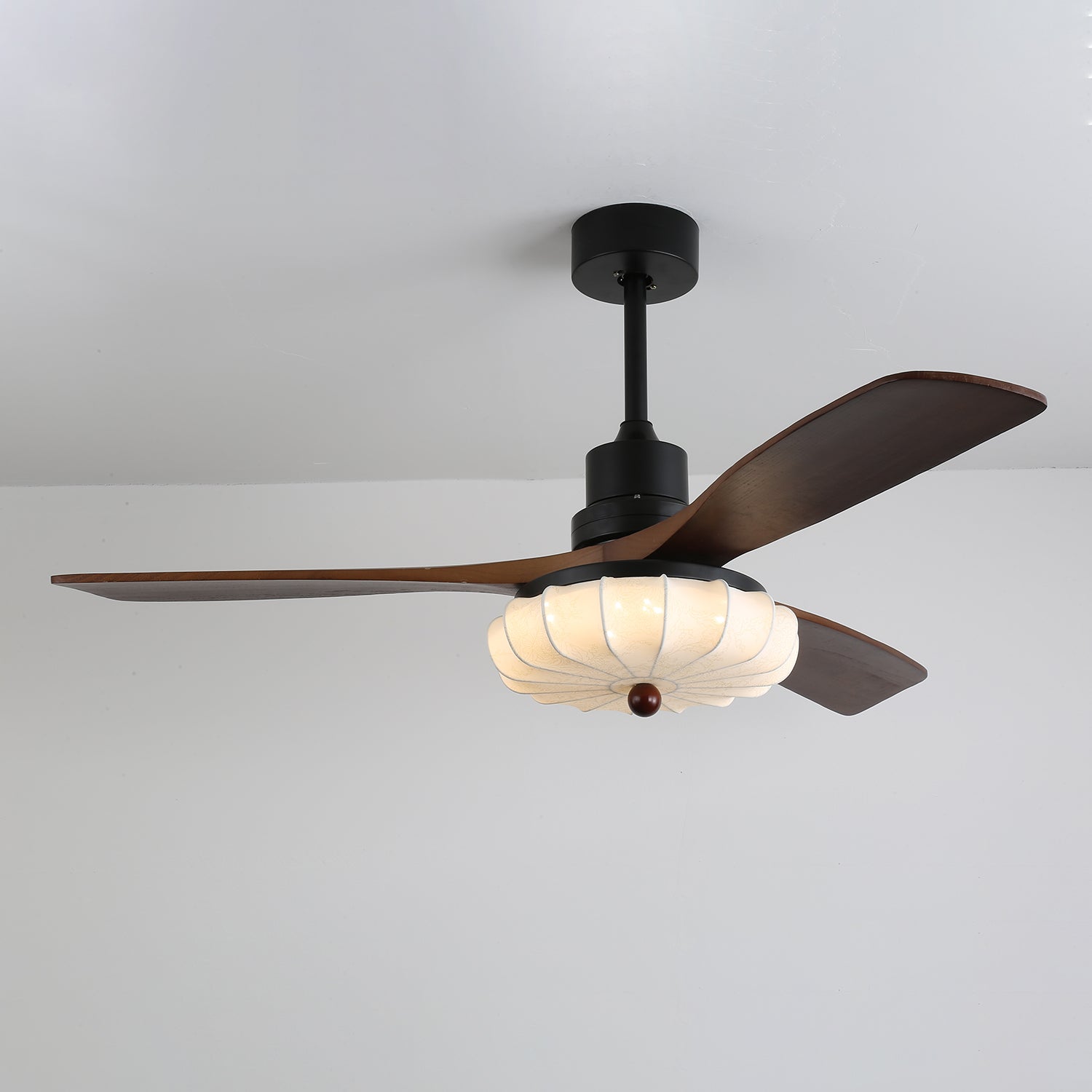 Fabric Ceiling Fan Light 36–52 in Adjustable Walnut Wood Blades Indoor Dining Living Room Bedroom Lighting | Thomler