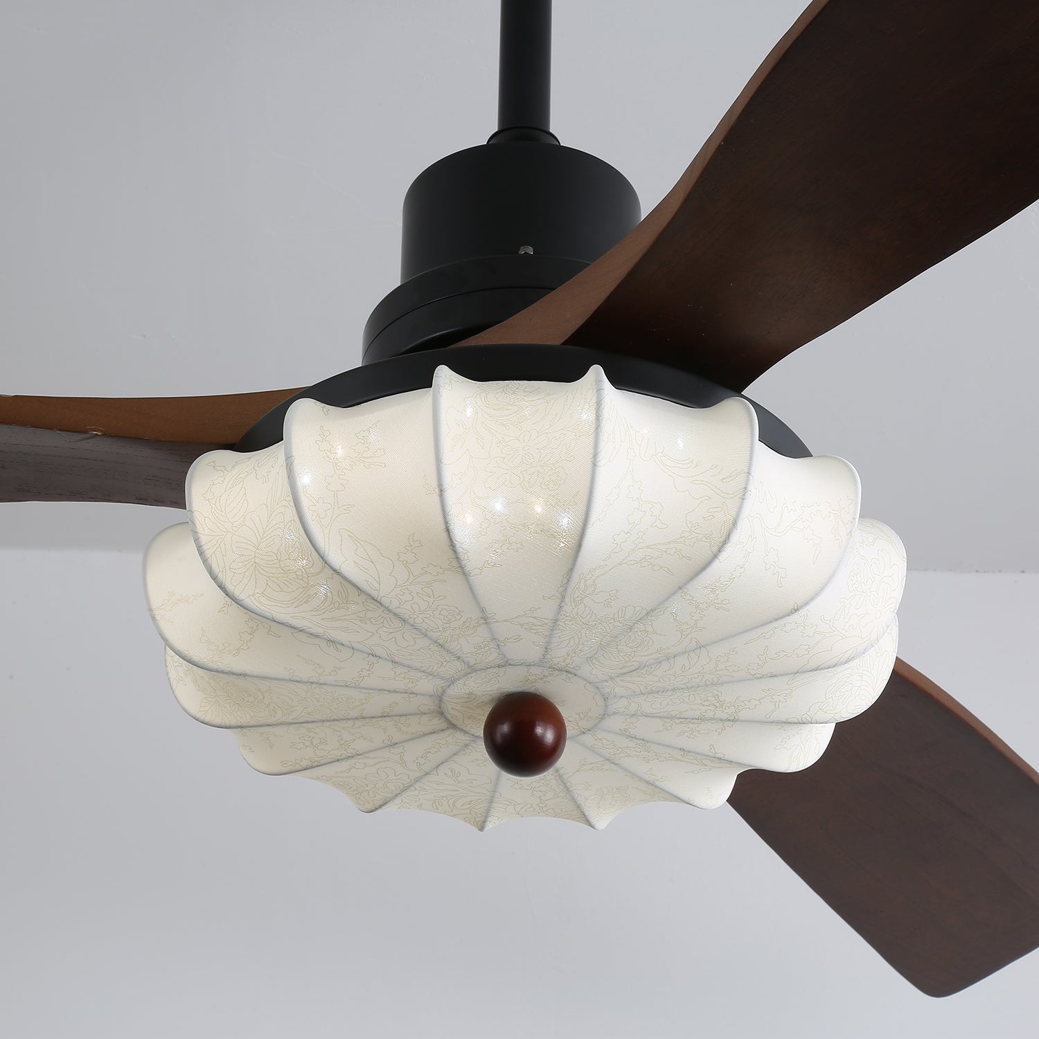 Fabric Ceiling Fan Light 36–52 in Adjustable Walnut Wood Blades Indoor Dining Living Room Bedroom Lighting | Thomler