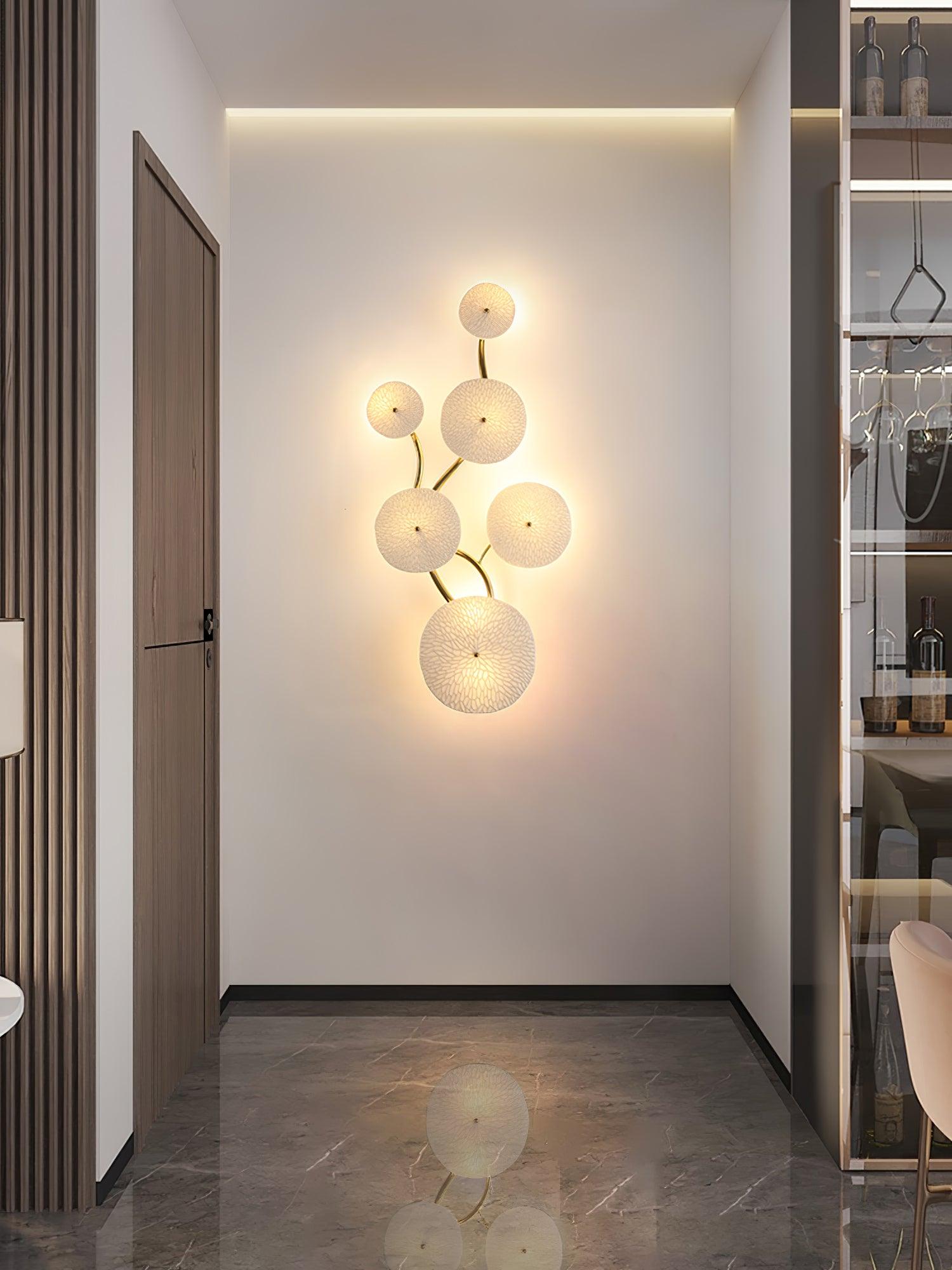 Ceramic Wall Lamp 19.7 in Vertical Lotus Cascade Gold Indoor LED Decorative Lighting | Thomler
