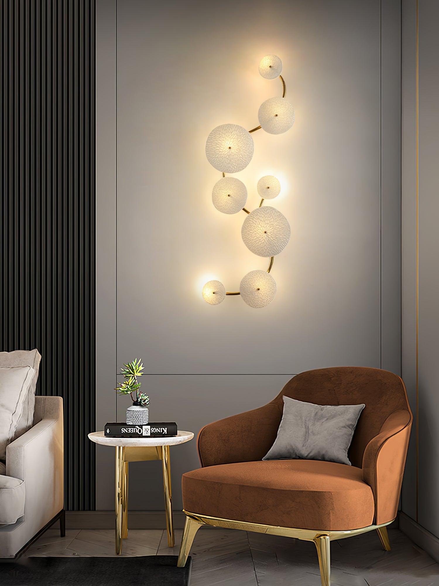 Ceramic Wall Lamp 19.7 in Vertical Lotus Cascade Gold Indoor LED Decorative Lighting | Thomler