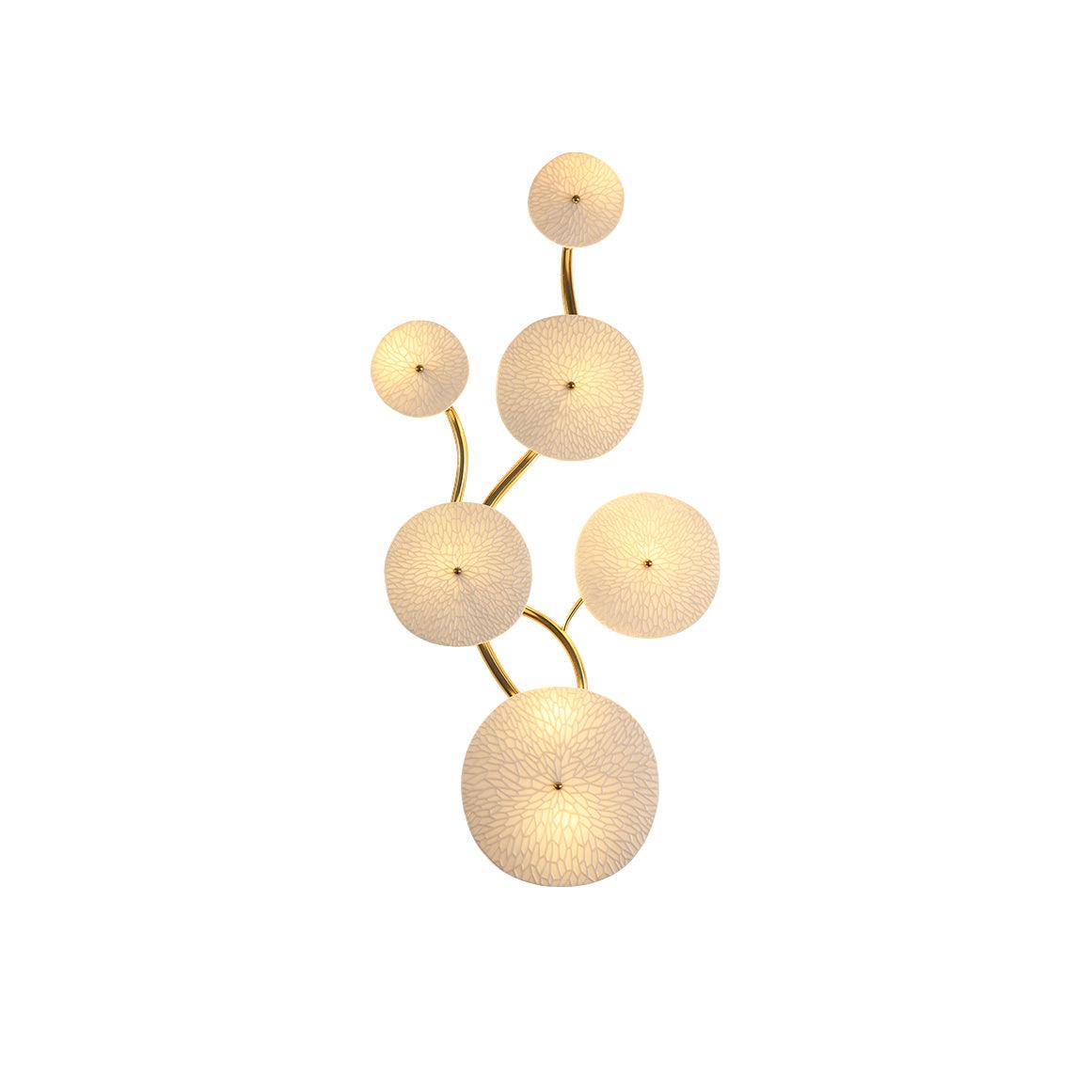 Ceramic Wall Lamp 19.7 in Vertical Lotus Cascade Gold Indoor LED Decorative Lighting | Thomler