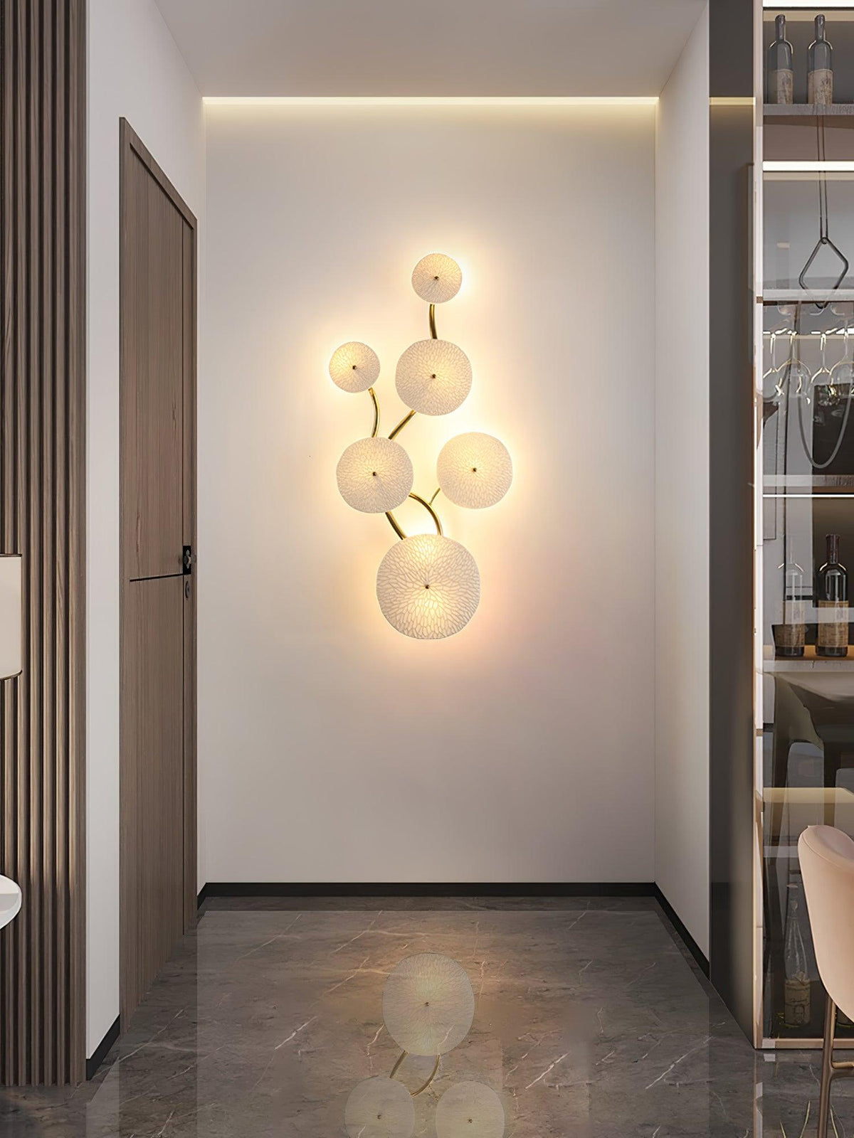 Ceramic Petal Wall Sconce – Floral LED Light with Gold Metal Accents for Hallway, Bedroom & Living Room Decor | Thomler