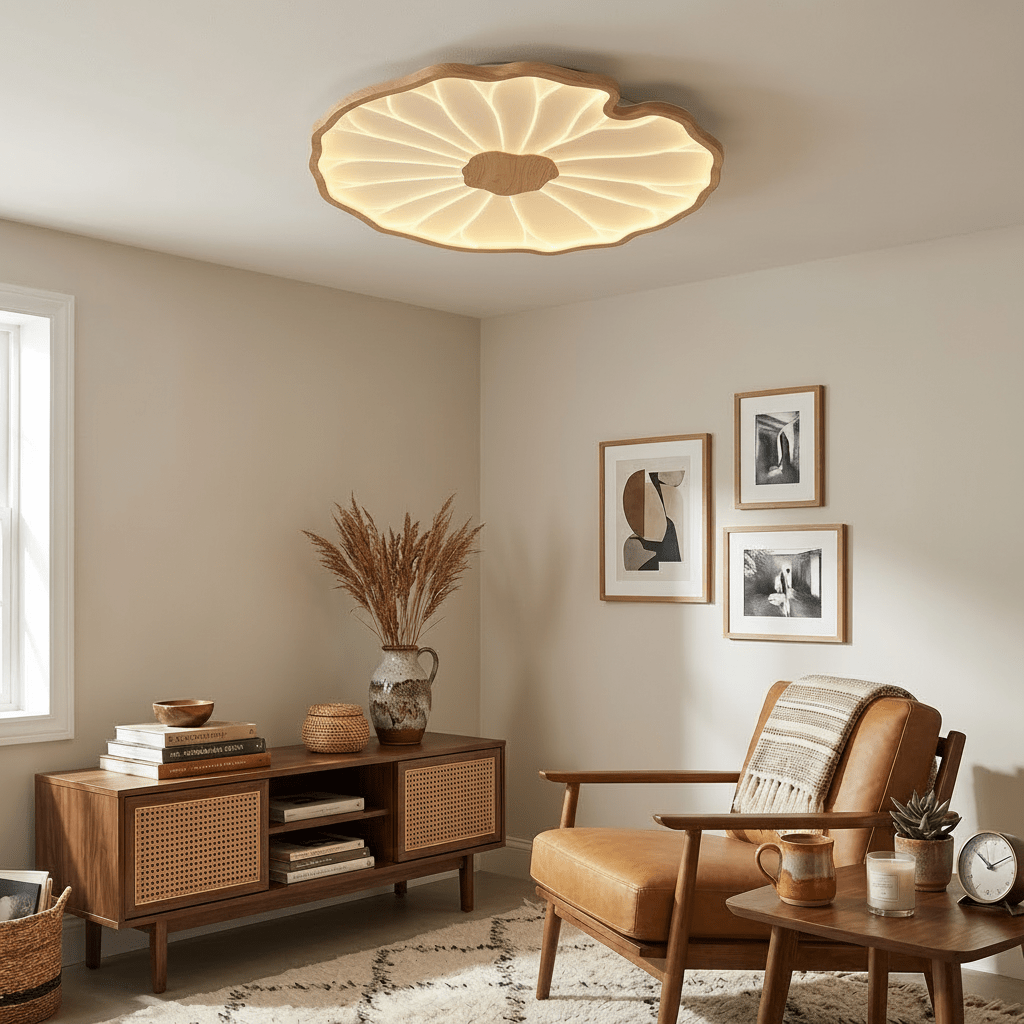 Ceiling Light Acrylic Wood Look LED 135.0 cm Living Room Organic Lotus Leaf Flush Mount Fixture | Thomler