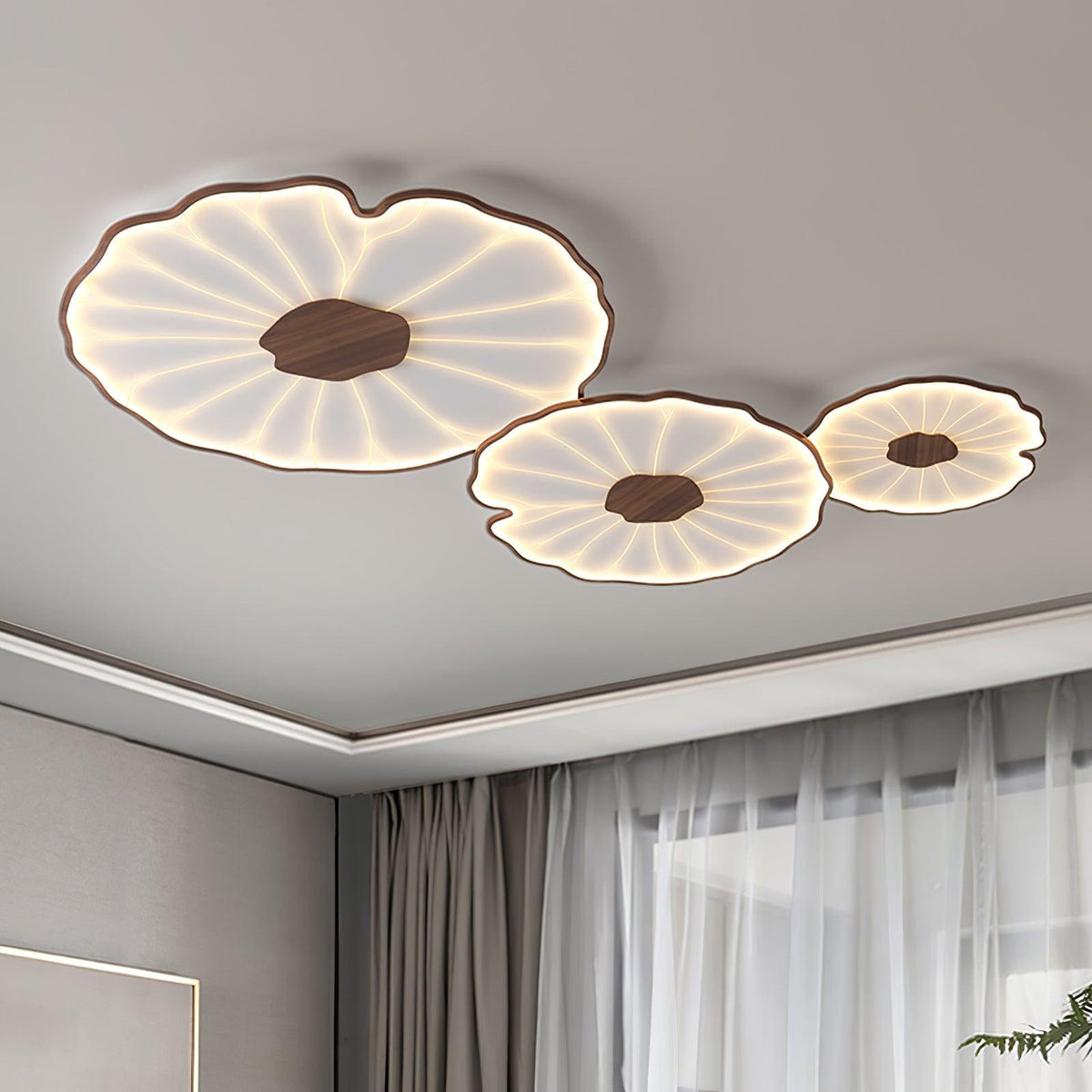 Flush Mount LED Ceiling Light with Wood Grain Finish for Low Ceilings, Living Room, Bedroom | Thomler