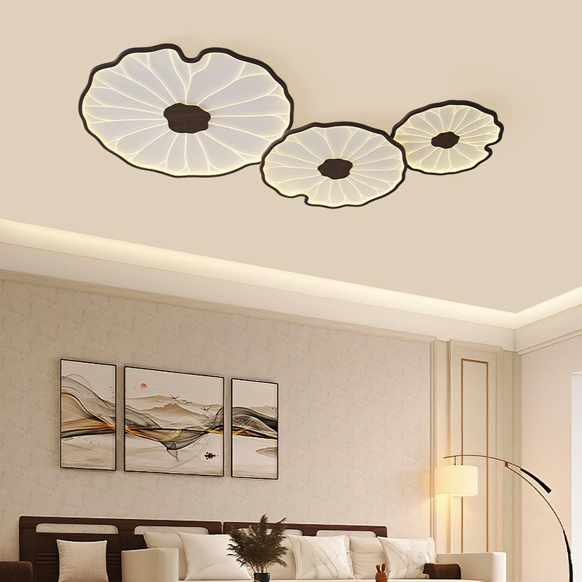 Flush Mount LED Ceiling Light with Wood Grain Finish for Low Ceilings, Living Room, Bedroom | Thomler