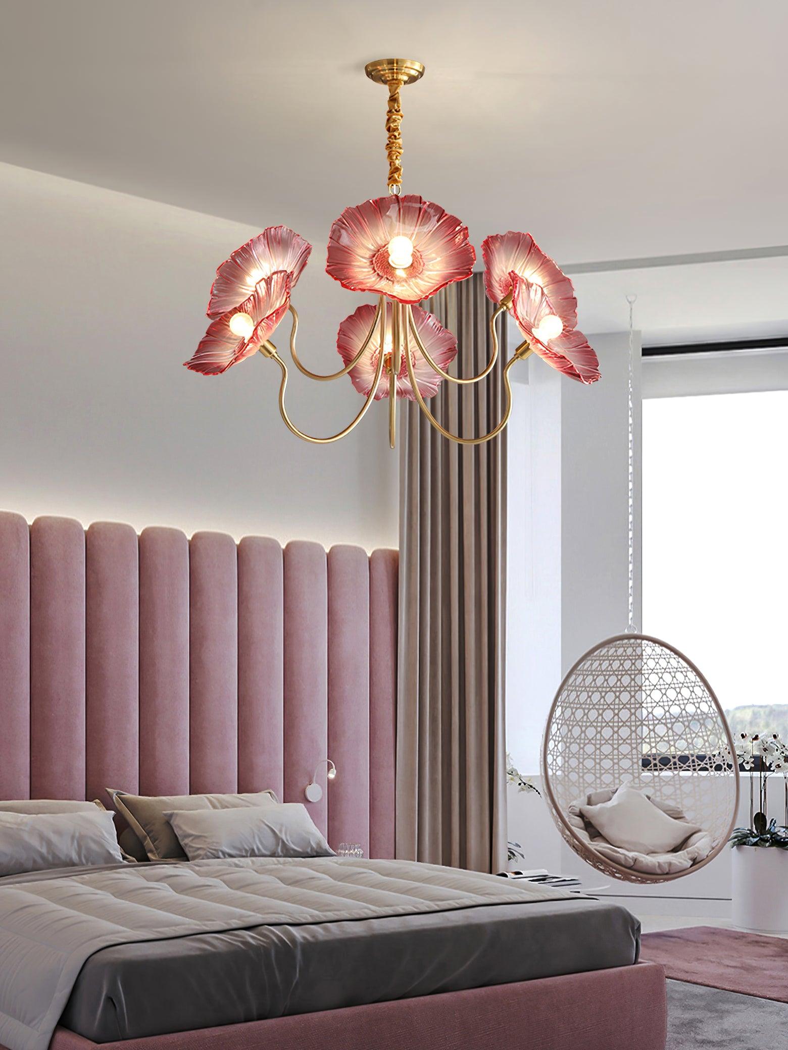 Leaf-Shaped Frosted Glass Chandelier 35.4 in x 21.7 in Gold Indoor Ceiling Lighting Dining Room Living Room | Thomler