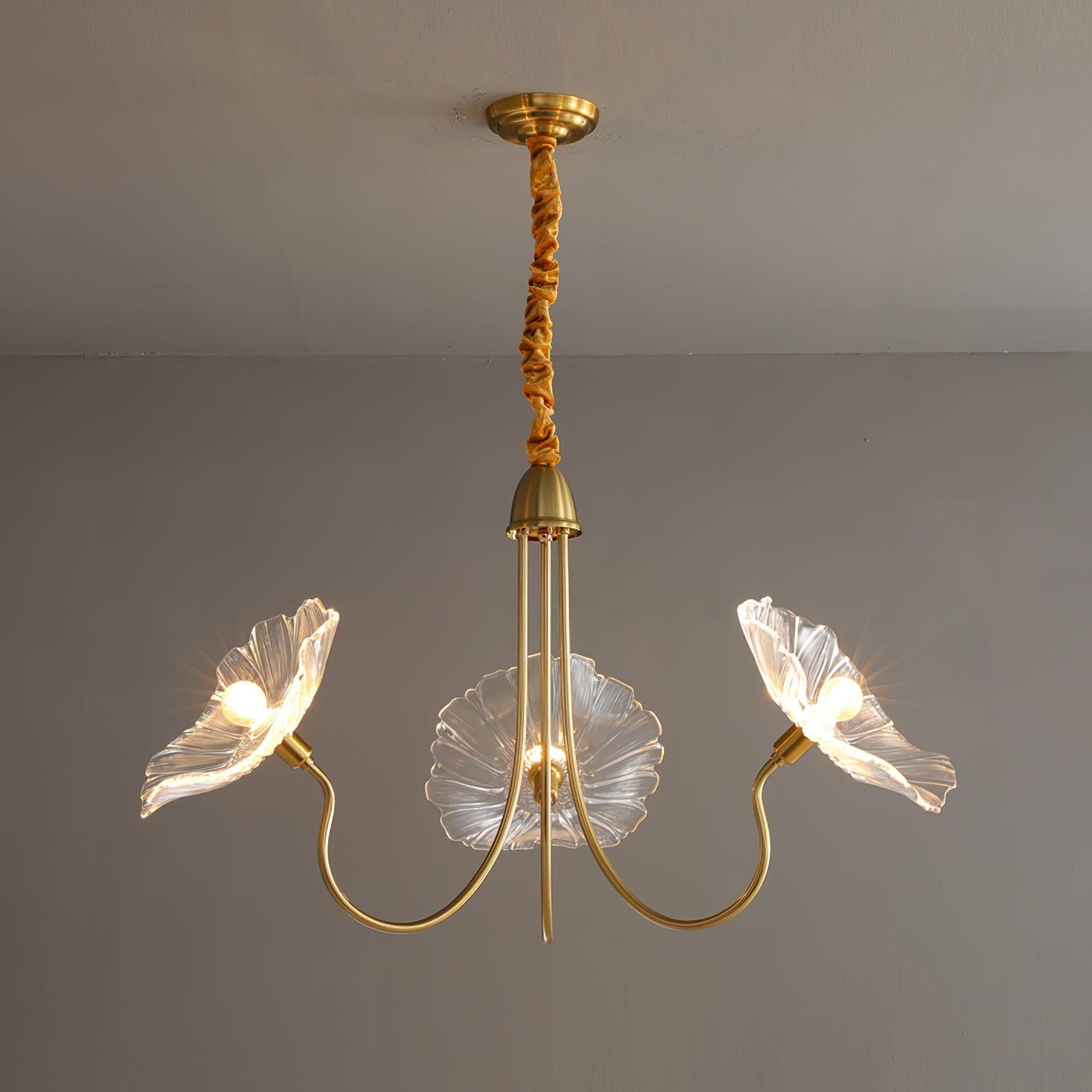 Leaf-Shaped Frosted Glass Chandelier 35.4 in x 21.7 in Gold Indoor Ceiling Lighting Dining Room Living Room | Thomler