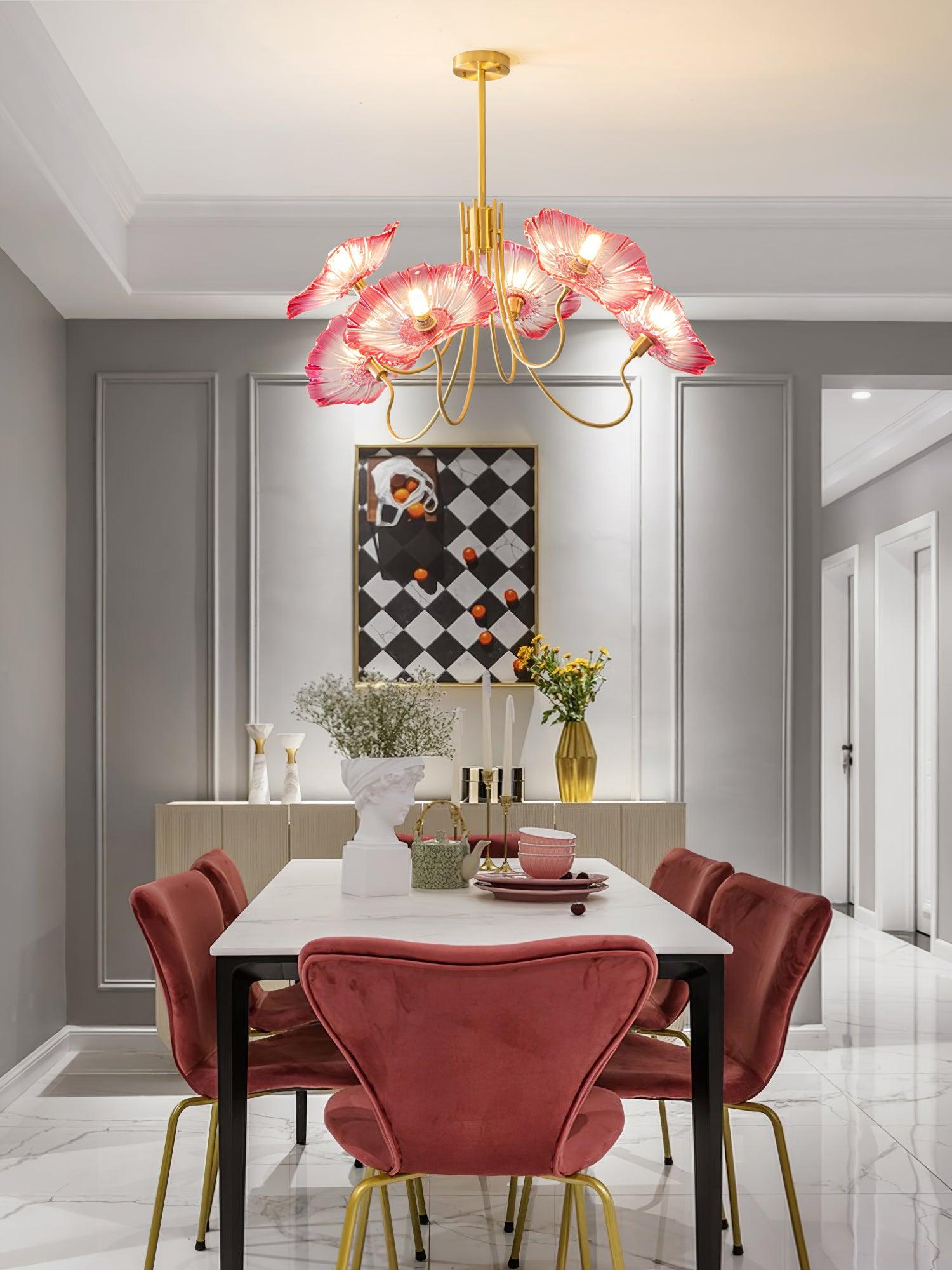 Leaf-Shaped Frosted Glass Chandelier 35.4 in x 21.7 in Gold Indoor Ceiling Lighting Dining Room Living Room | Thomler