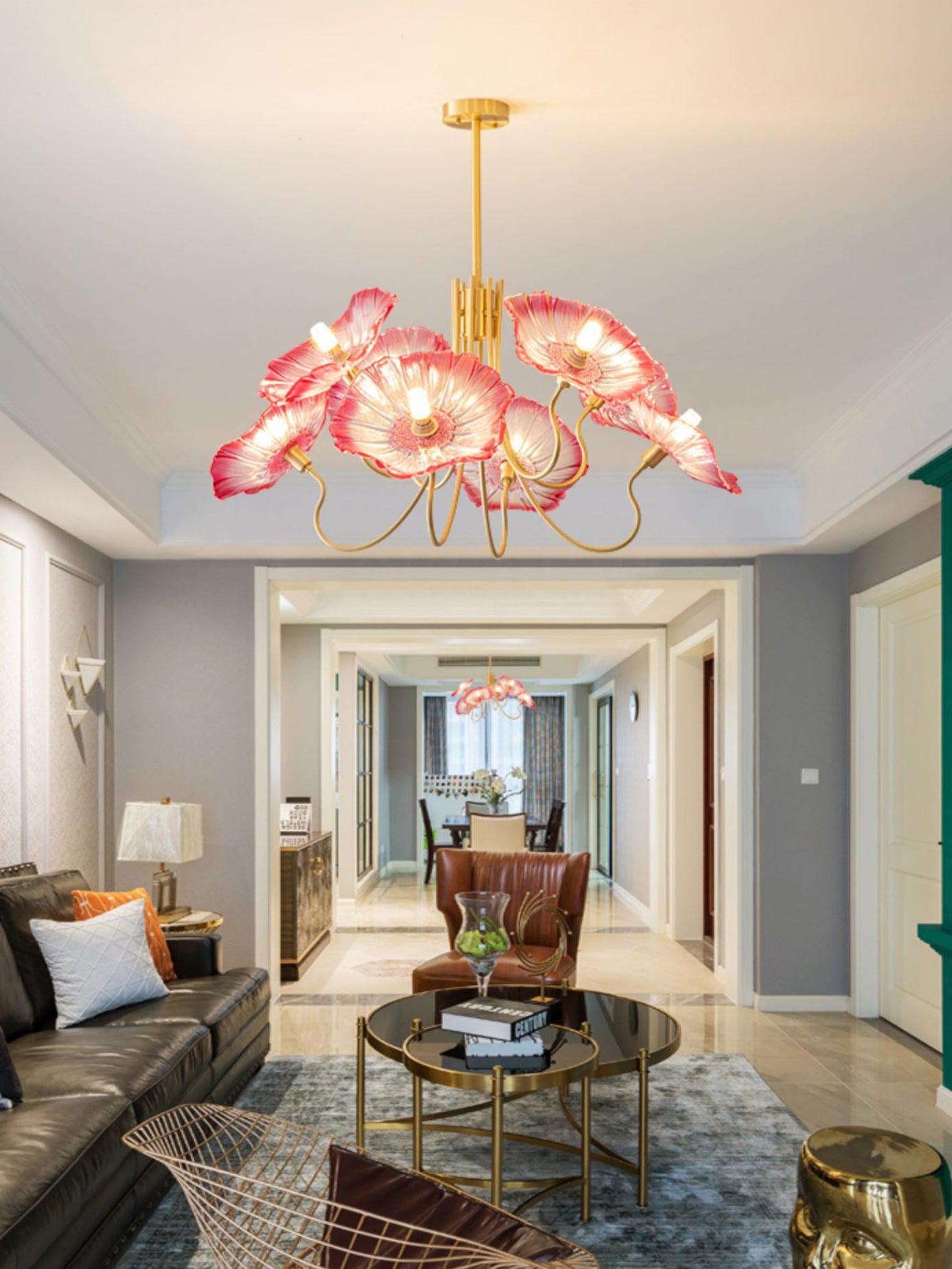 Leaf-Shaped Frosted Glass Chandelier 35.4 in x 21.7 in Gold Indoor Ceiling Lighting Dining Room Living Room | Thomler