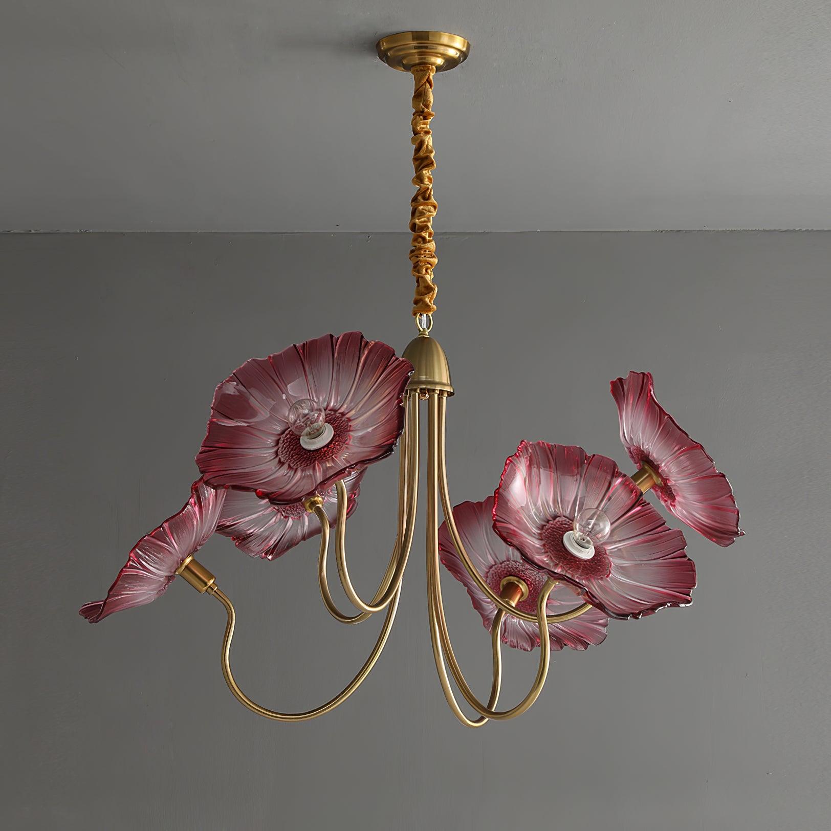 Leaf-Shaped Frosted Glass Chandelier 35.4 in x 21.7 in Gold Indoor Ceiling Lighting Dining Room Living Room | Thomler