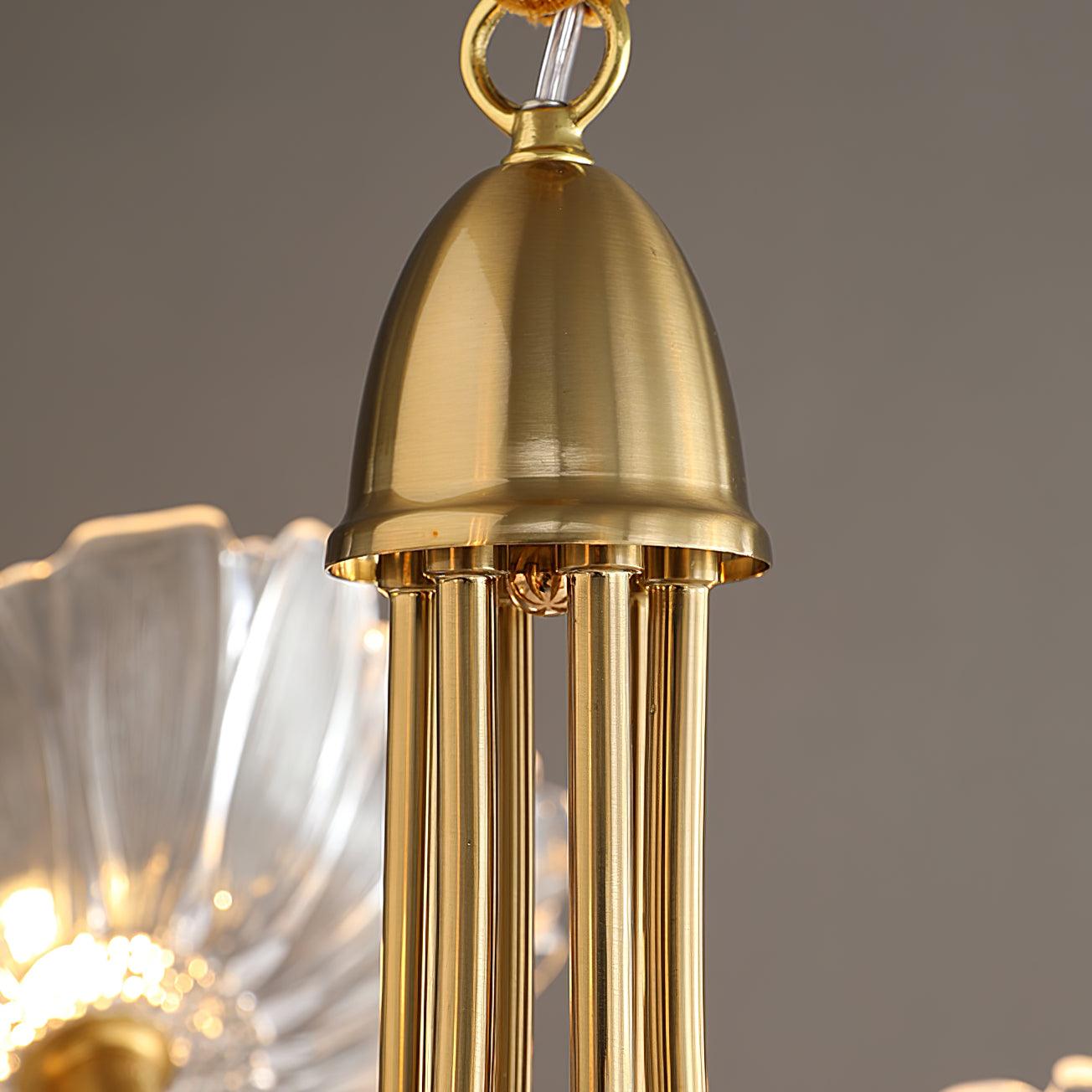 Leaf-Shaped Frosted Glass Chandelier 35.4 in x 21.7 in Gold Indoor Ceiling Lighting Dining Room Living Room | Thomler