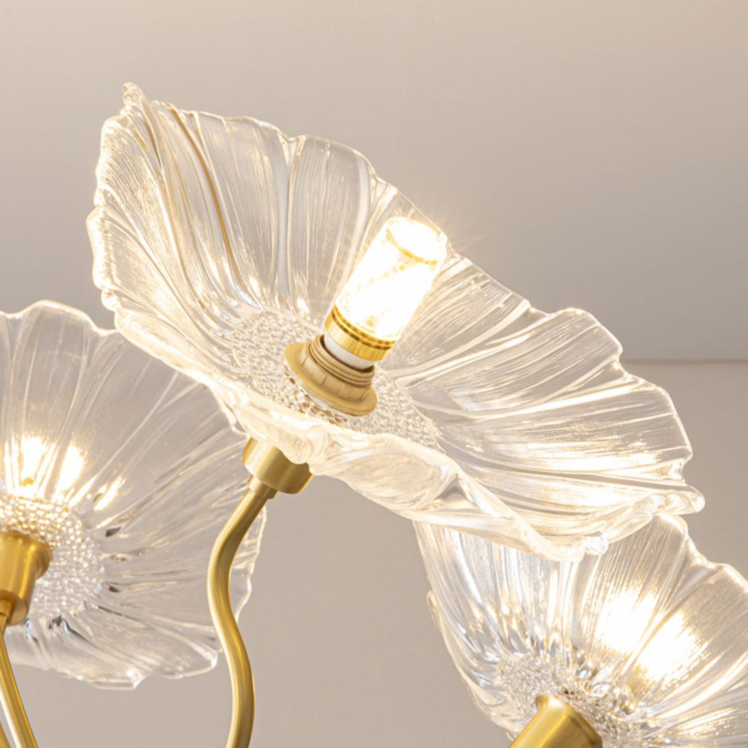 Leaf-Shaped Frosted Glass Chandelier 35.4 in x 21.7 in Gold Indoor Ceiling Lighting Dining Room Living Room | Thomler