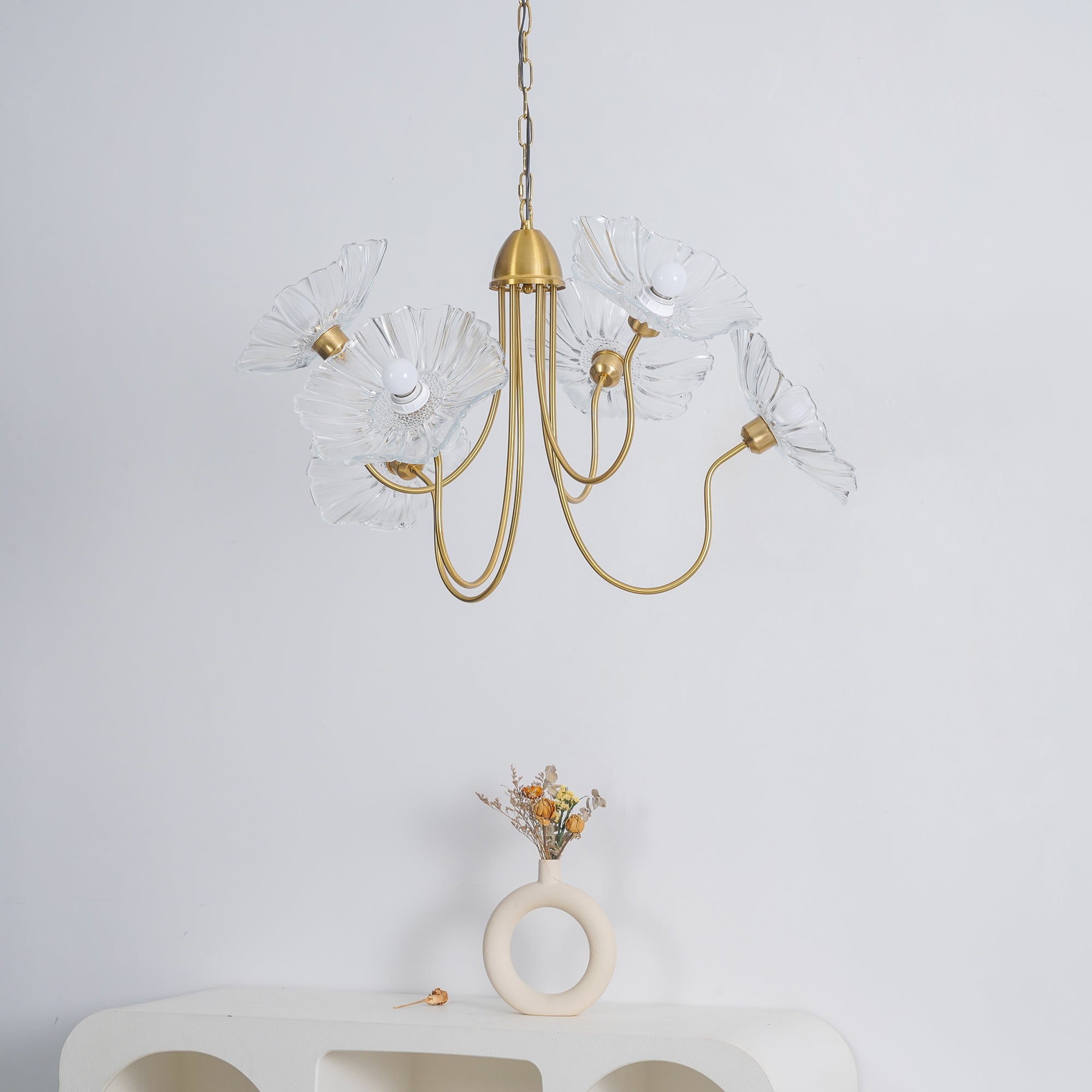 Leaf-Shaped Frosted Glass Chandelier 35.4 in x 21.7 in Gold Indoor Ceiling Lighting Dining Room Living Room | Thomler
