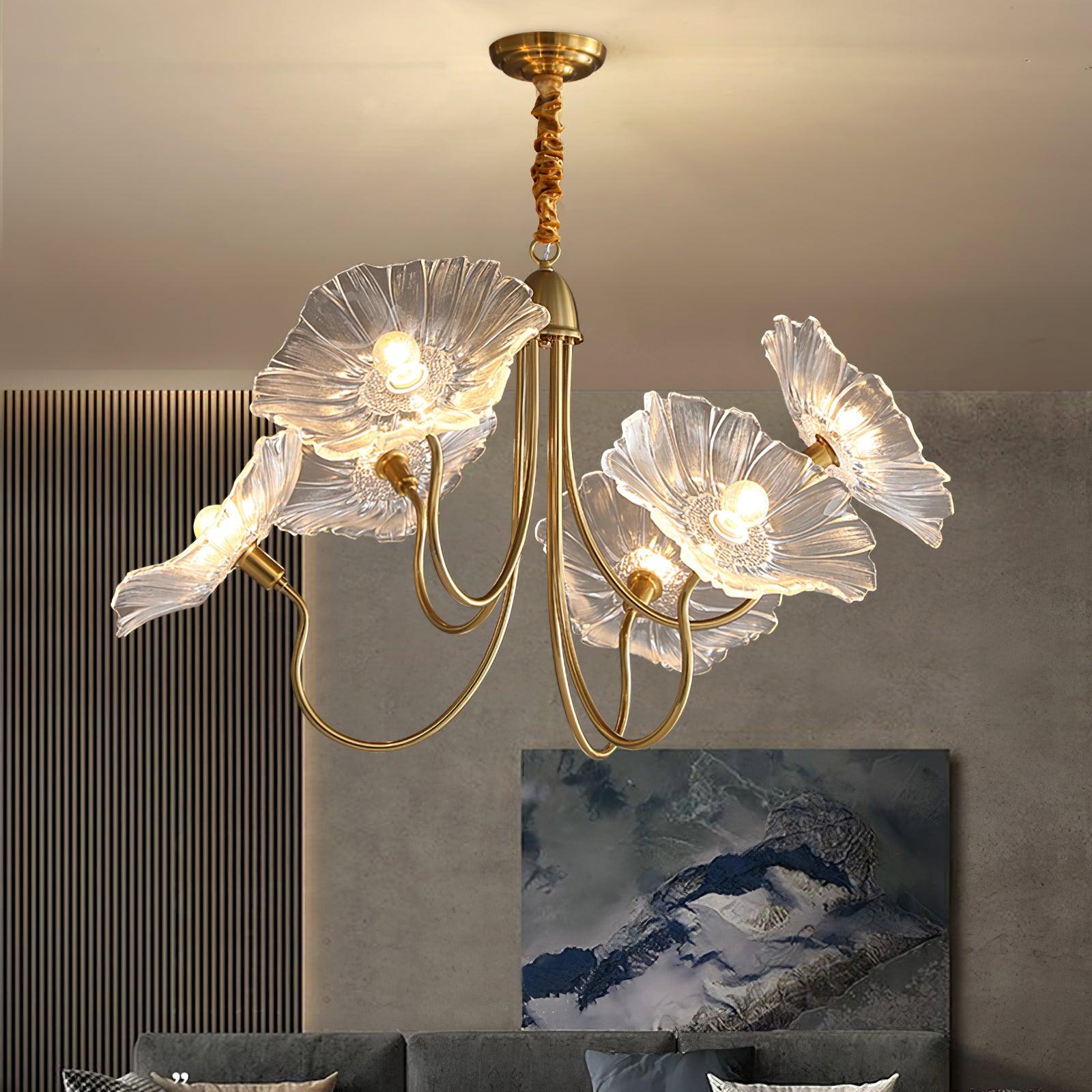 Leaf-Shaped Frosted Glass Chandelier 35.4 in x 21.7 in Gold Indoor Ceiling Lighting Dining Room Living Room | Thomler