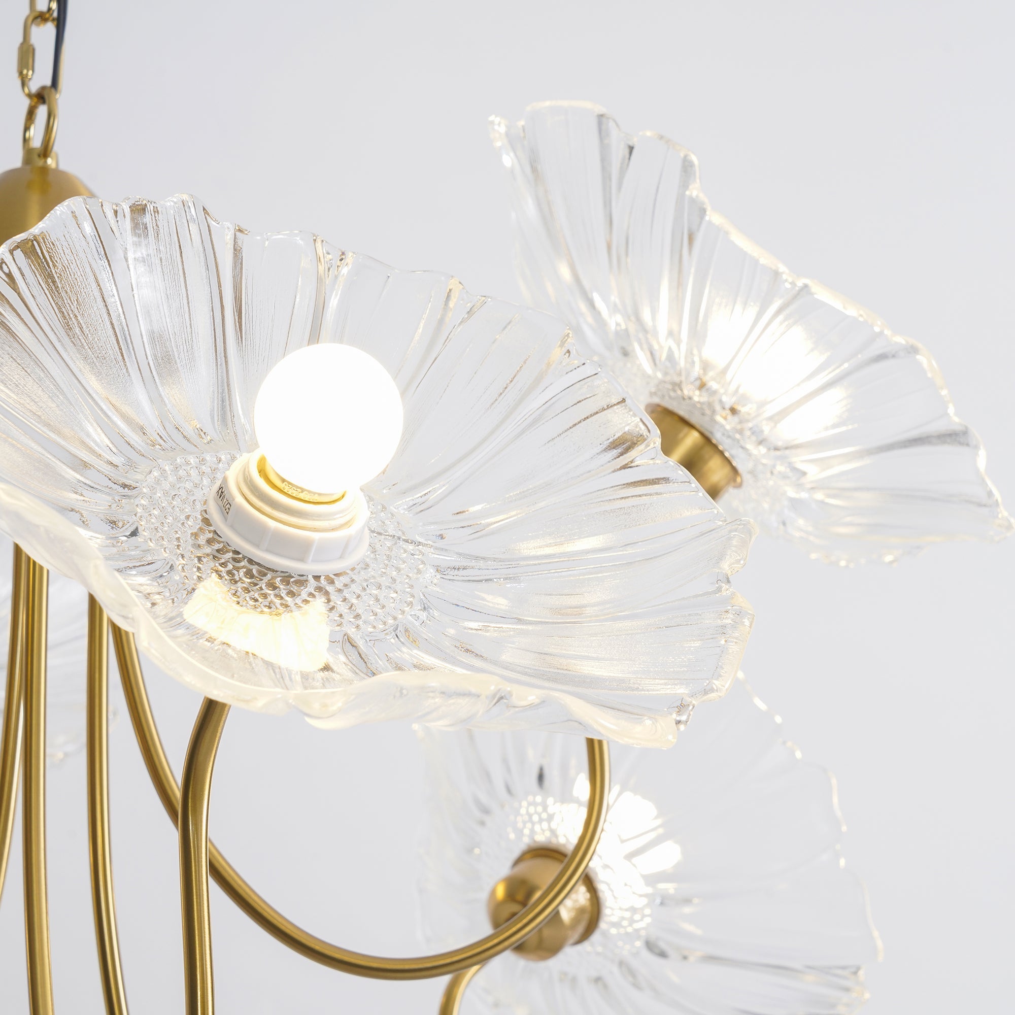 Leaf-Shaped Frosted Glass Chandelier 35.4 in x 21.7 in Gold Indoor Ceiling Lighting Dining Room Living Room | Thomler