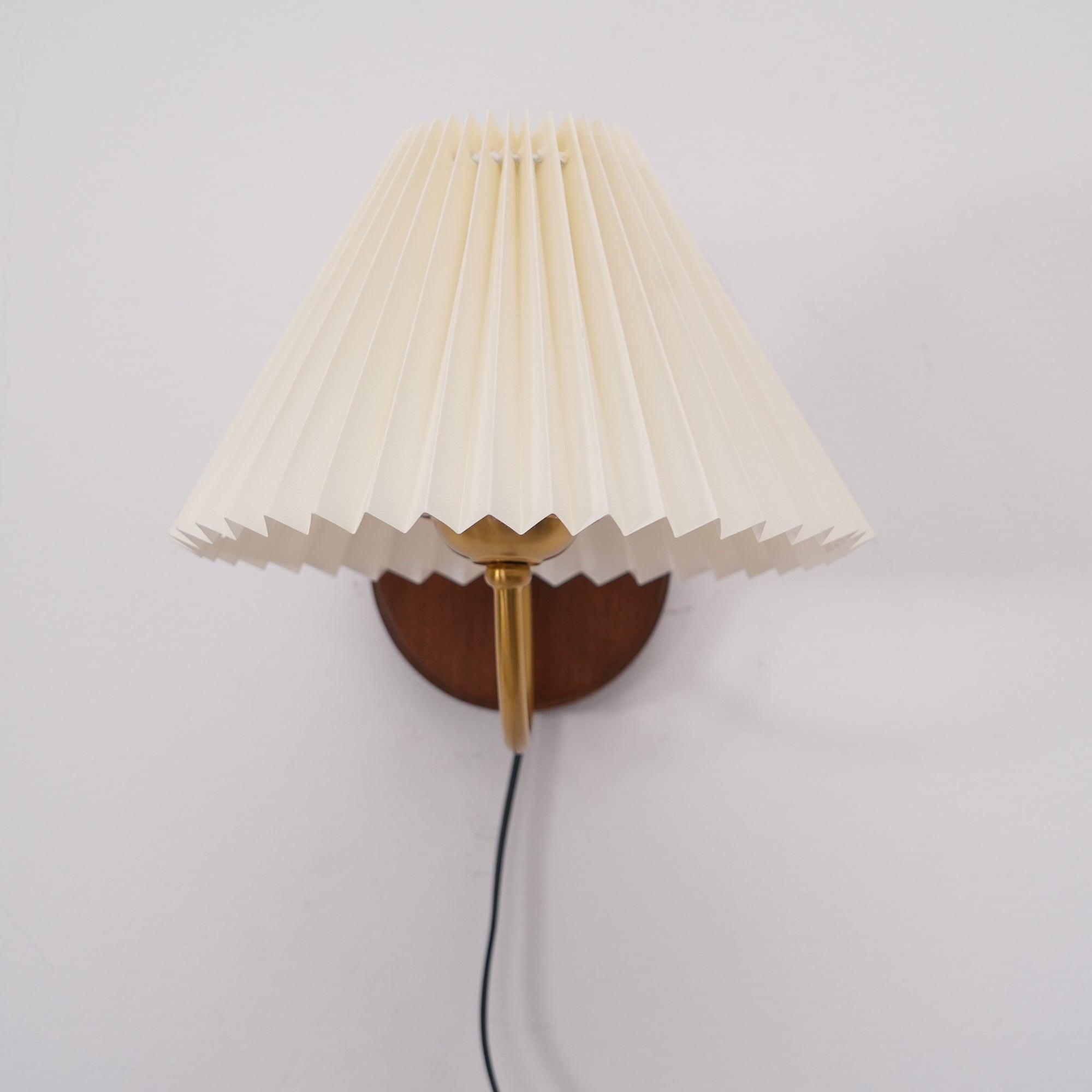 Wall Lamp Metal And Walnut 12.2 in White Fabric Shade Plug In Living Room Bedroom Lighting Accent | Thomler