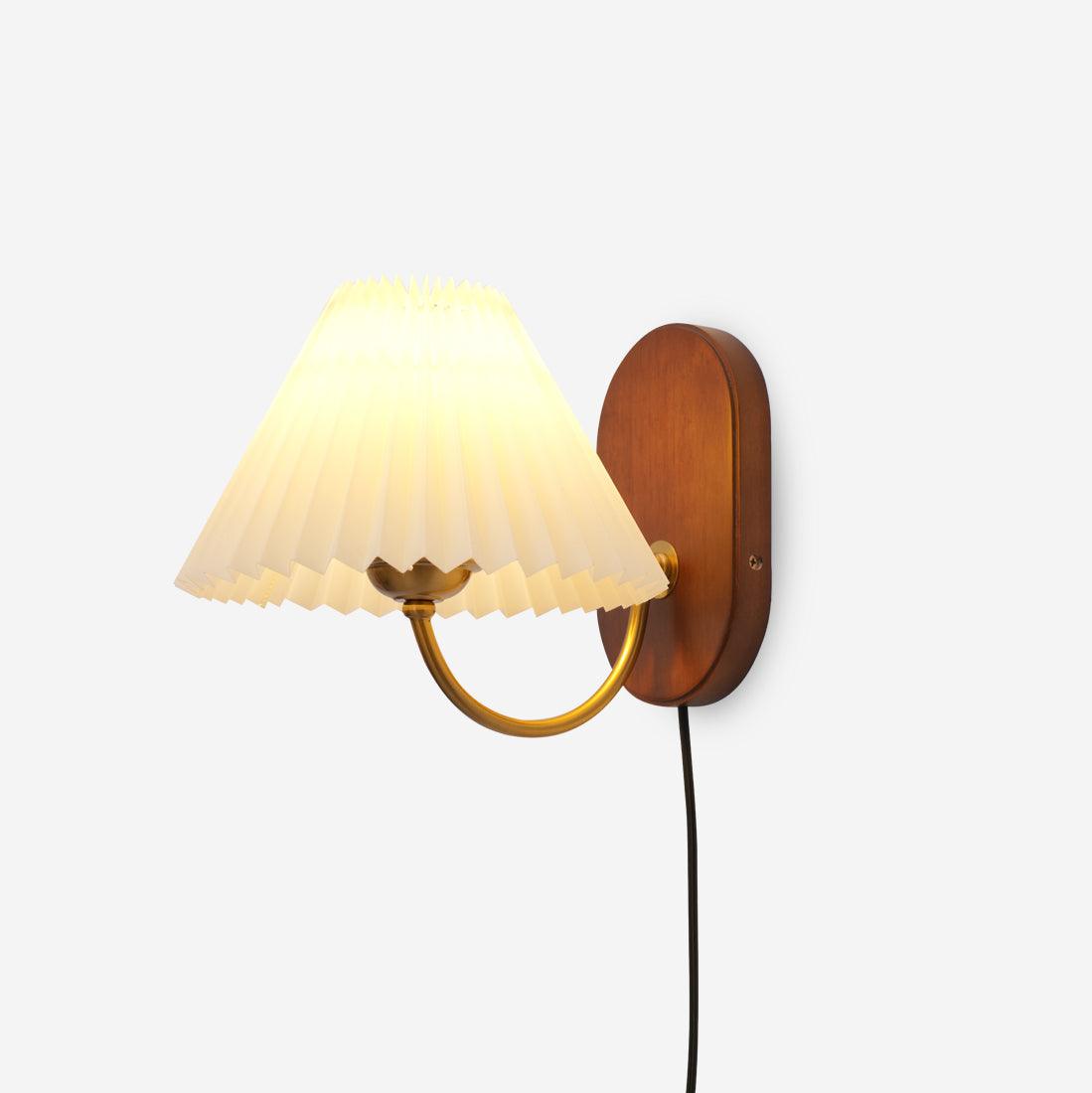 Wall Lamp Metal And Walnut 12.2 in White Fabric Shade Plug In Living Room Bedroom Lighting Accent | Thomler