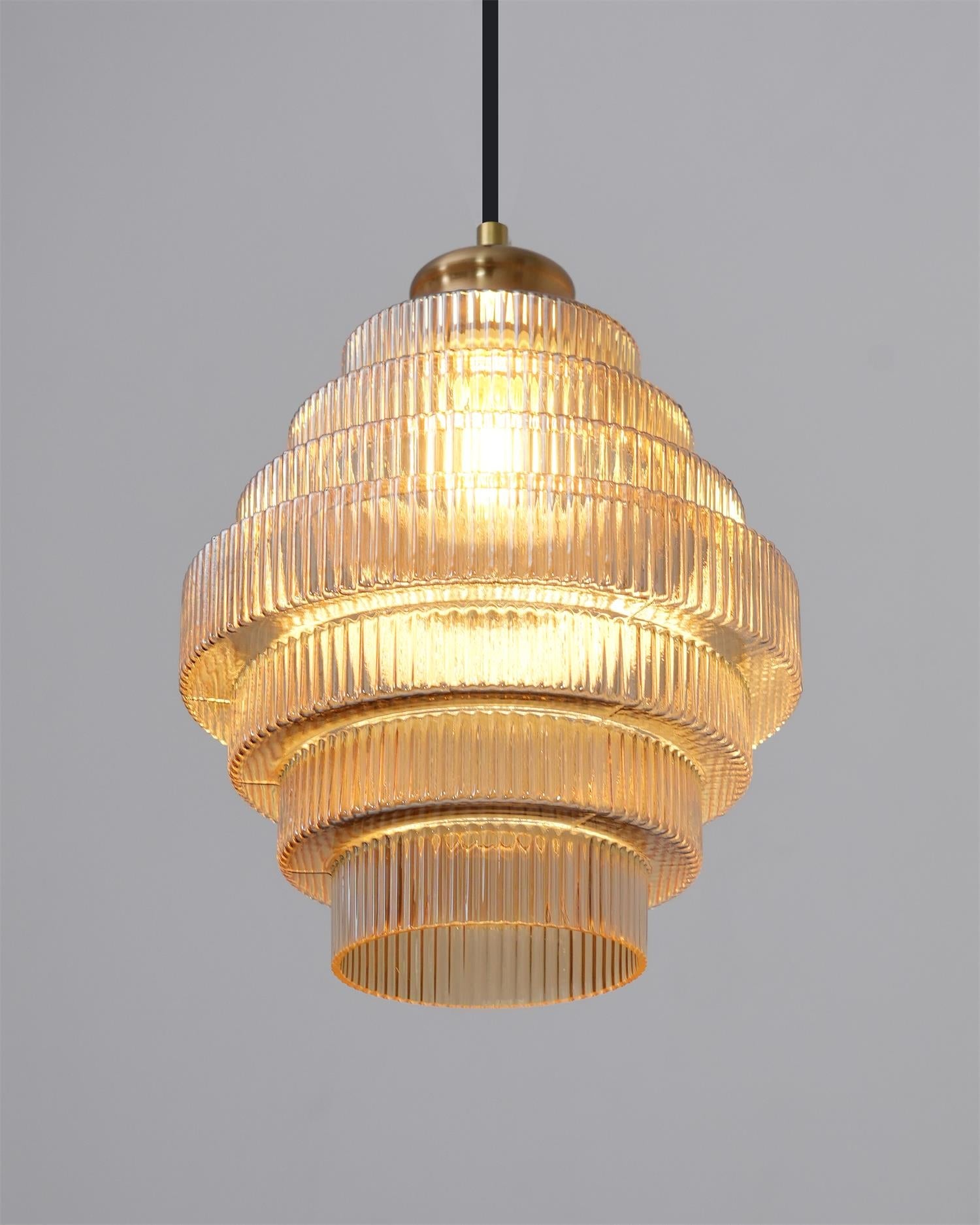 Pendant Light Glass Multi-Tier 9.8 in Amber or Smoke Gray Living Room Dining Area Modern Chandelier Ceiling Lamp | Thomler