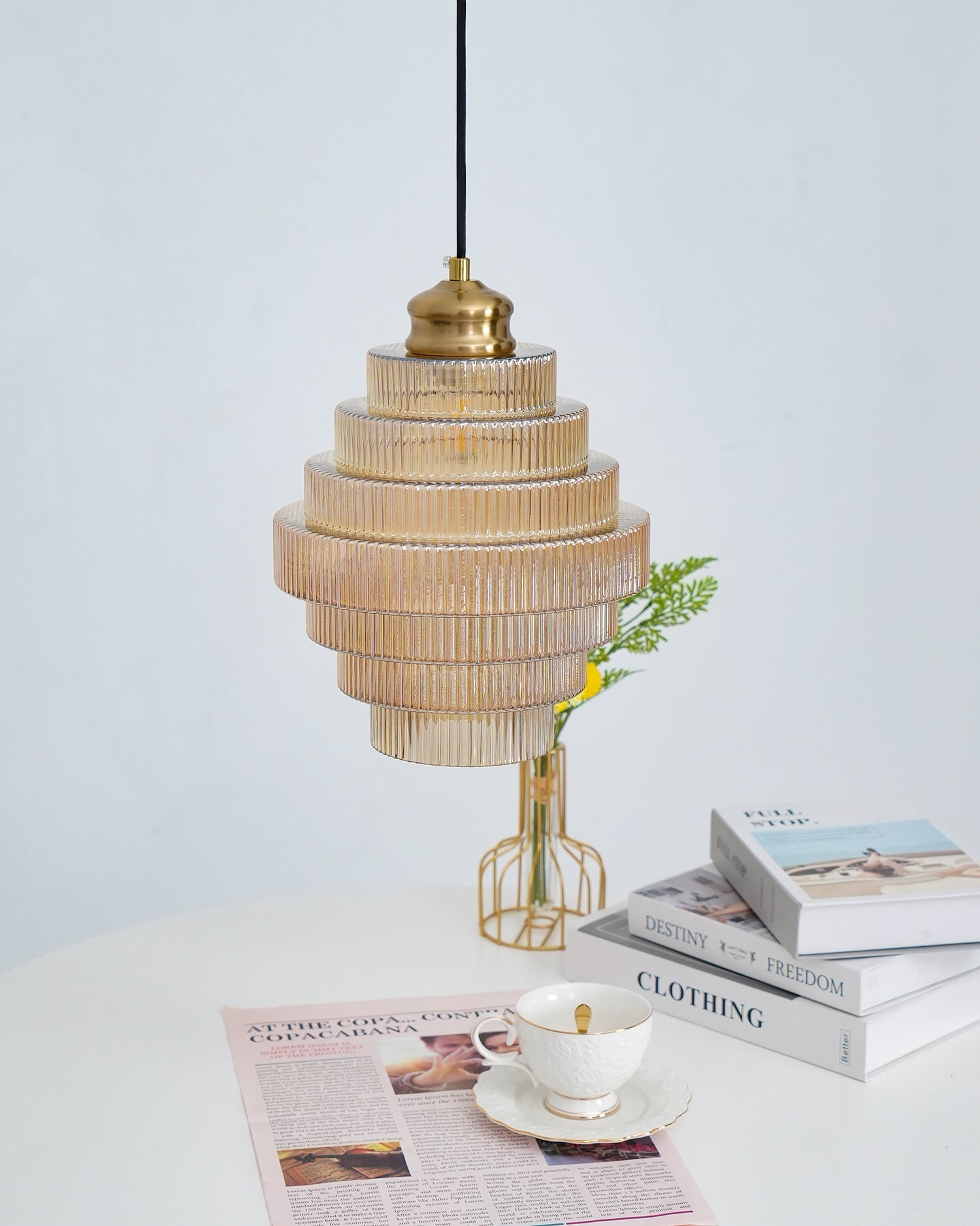 Pendant Light Glass Multi-Tier 9.8 in Amber or Smoke Gray Living Room Dining Area Modern Chandelier Ceiling Lamp | Thomler