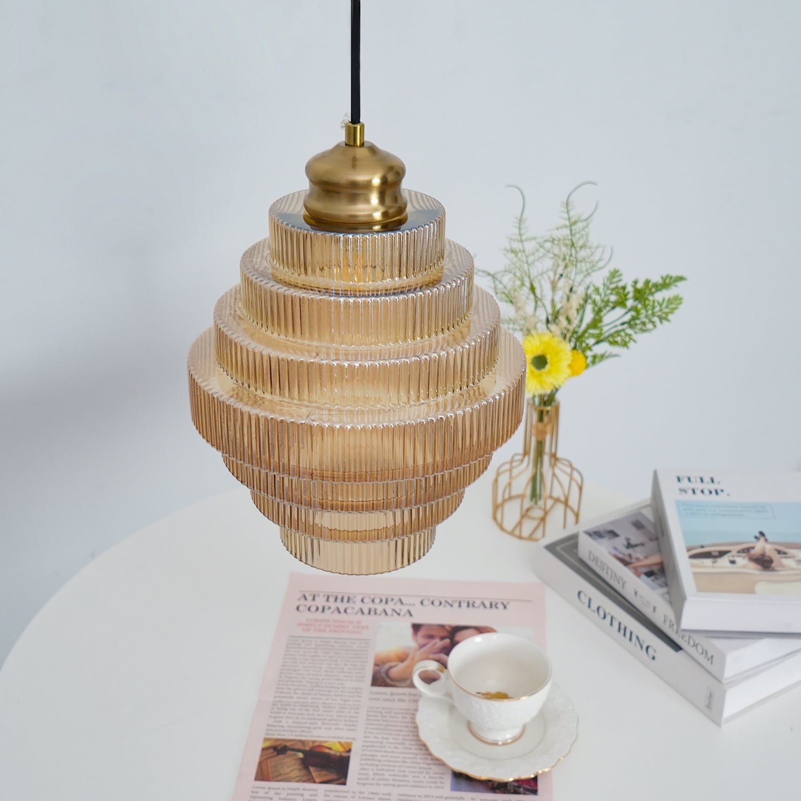 Pendant Light Glass Multi-Tier 9.8 in Amber or Smoke Gray Living Room Dining Area Modern Chandelier Ceiling Lamp | Thomler