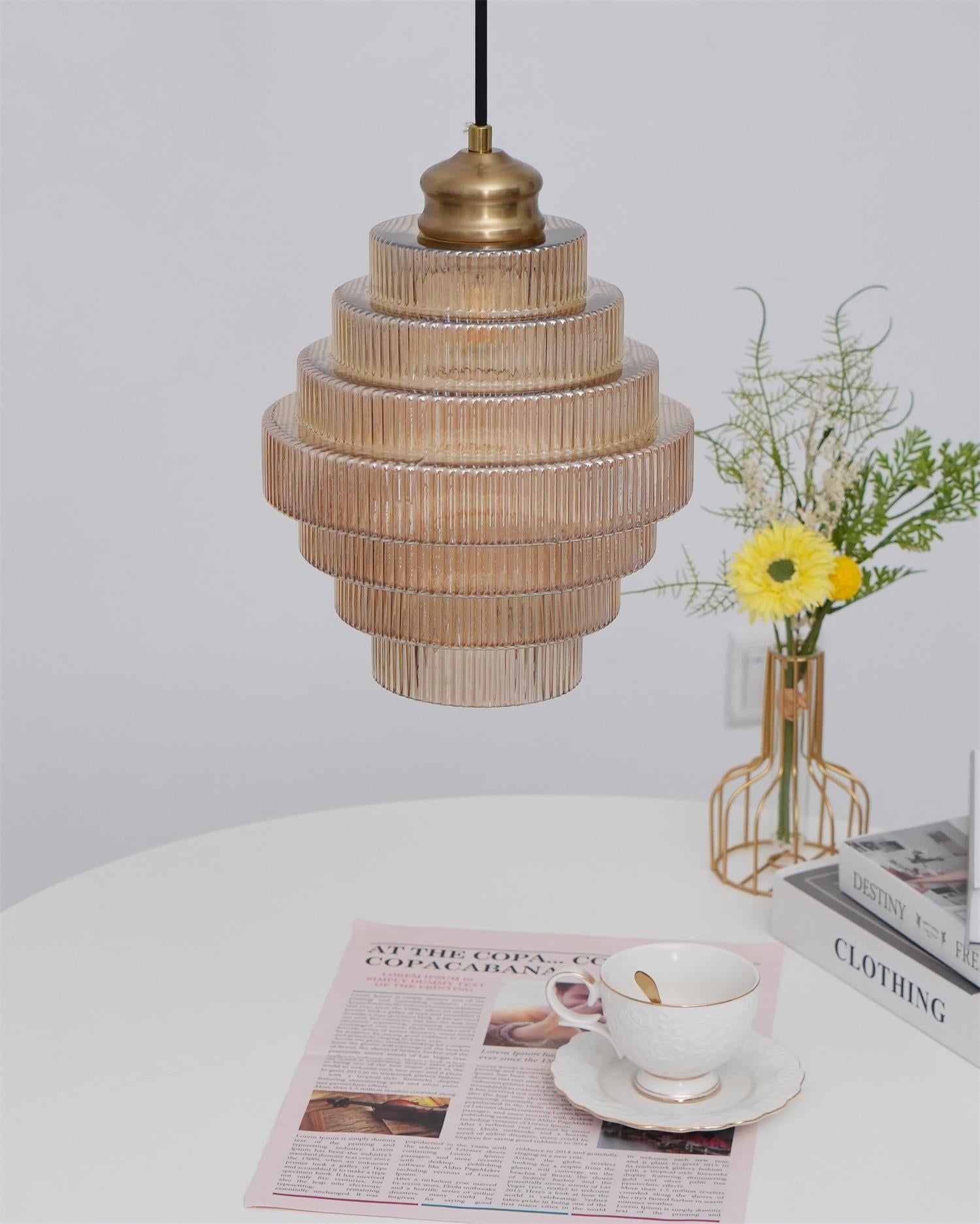 Pendant Light Glass Multi-Tier 9.8 in Amber or Smoke Gray Living Room Dining Area Modern Chandelier Ceiling Lamp | Thomler