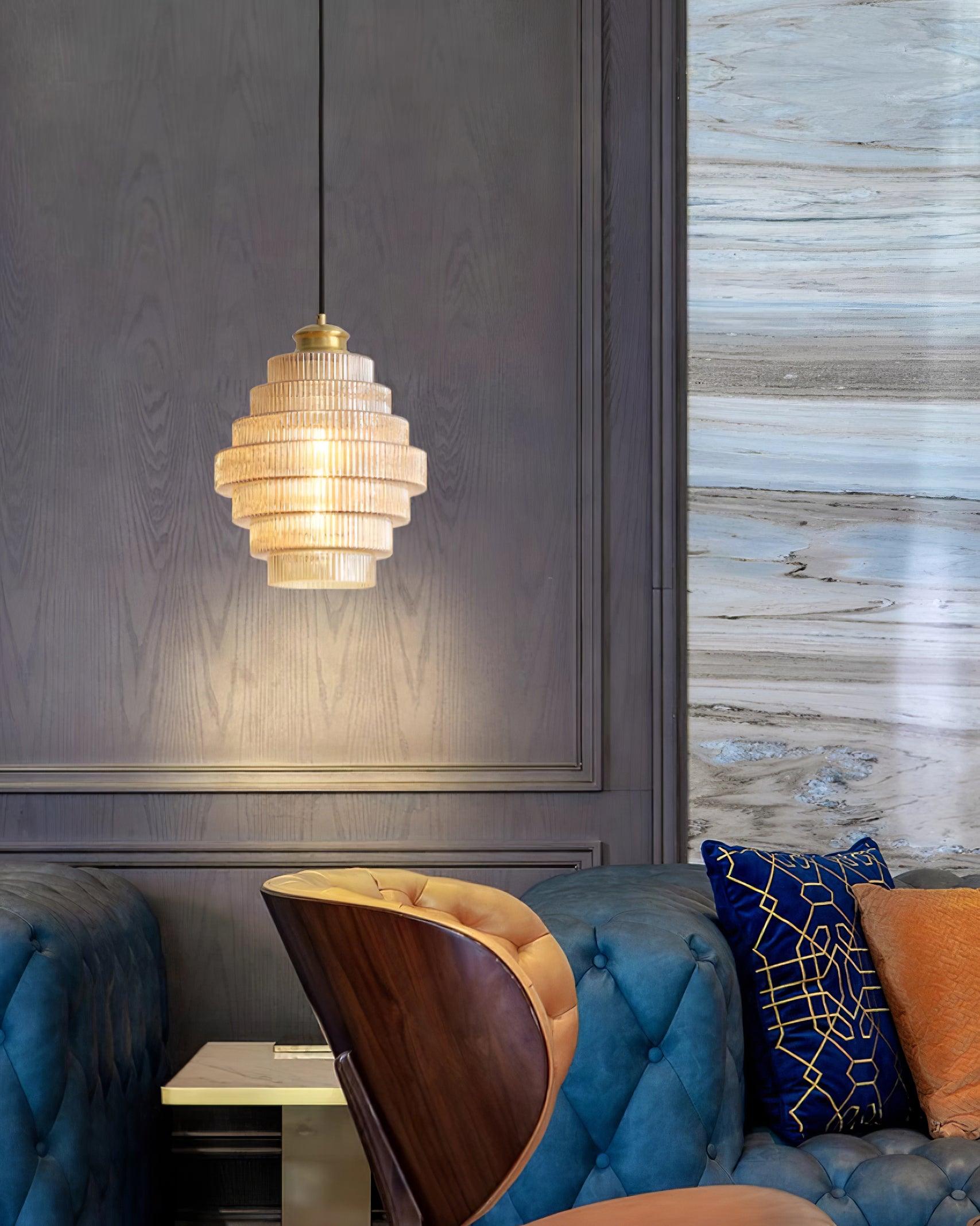Pendant Light Glass Multi-Tier 9.8 in Amber or Smoke Gray Living Room Dining Area Modern Chandelier Ceiling Lamp | Thomler