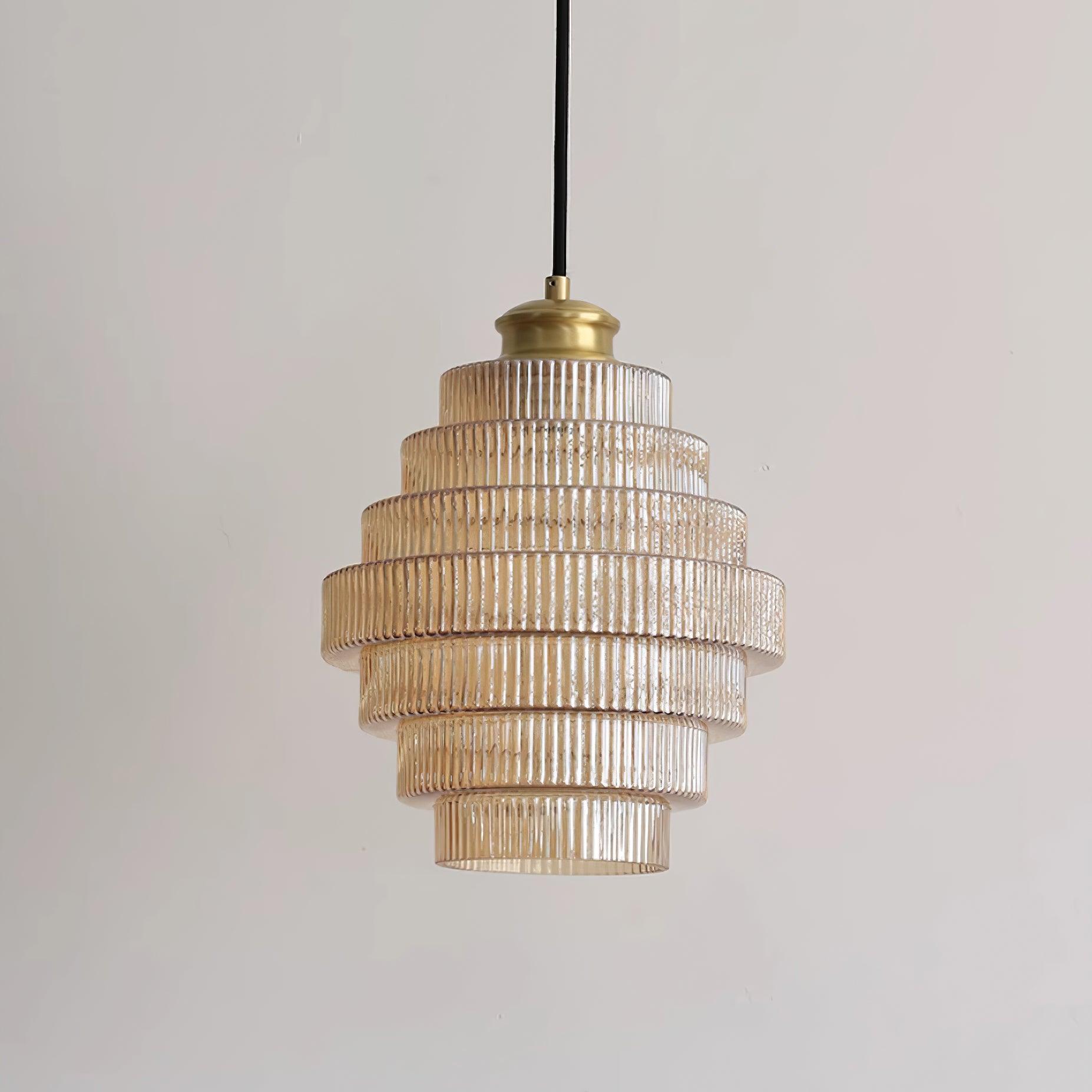 Pendant Light Glass Multi-Tier 9.8 in Amber or Smoke Gray Living Room Dining Area Modern Chandelier Ceiling Lamp | Thomler