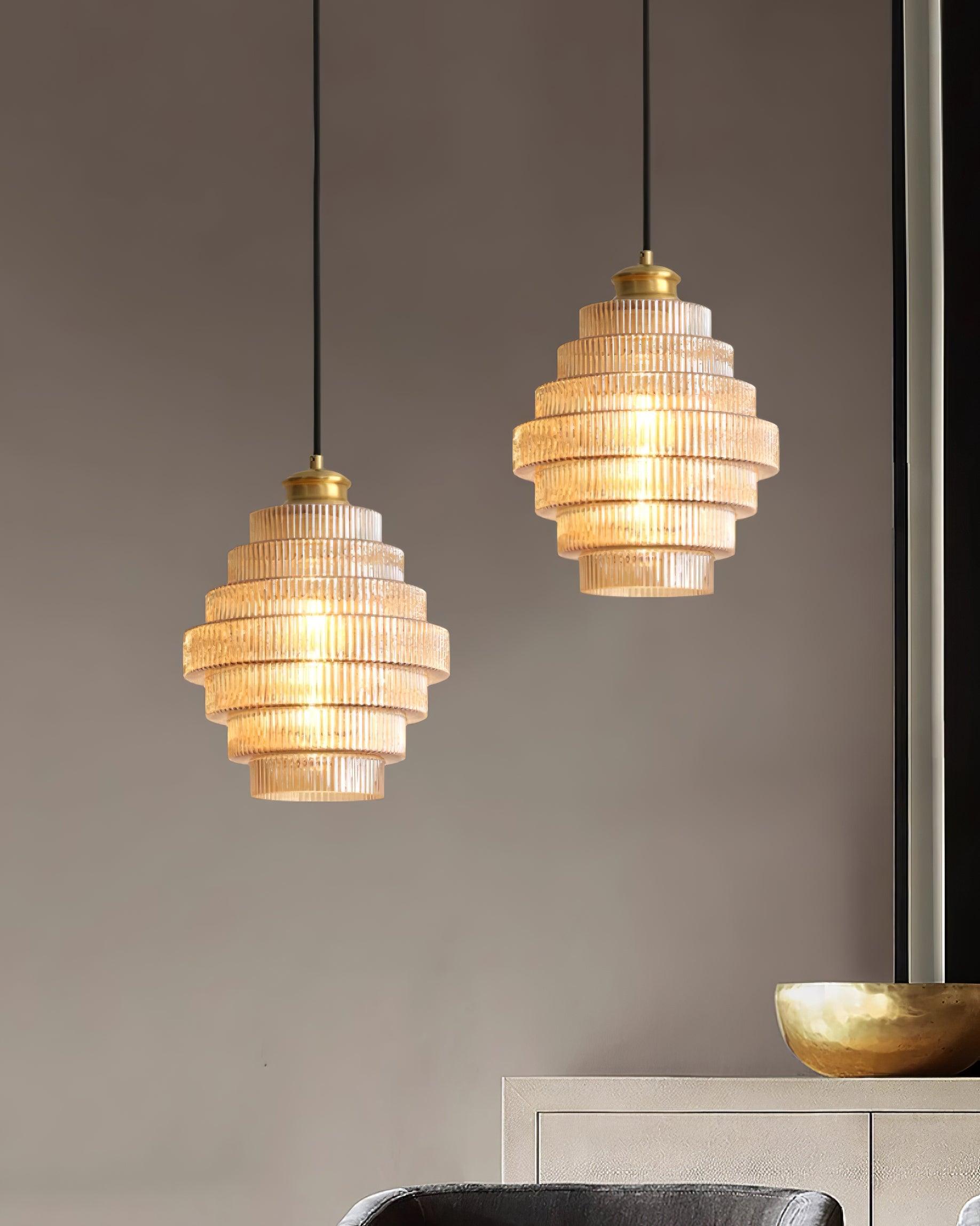 Pendant Light Glass Multi-Tier 9.8 in Amber or Smoke Gray Living Room Dining Area Modern Chandelier Ceiling Lamp | Thomler