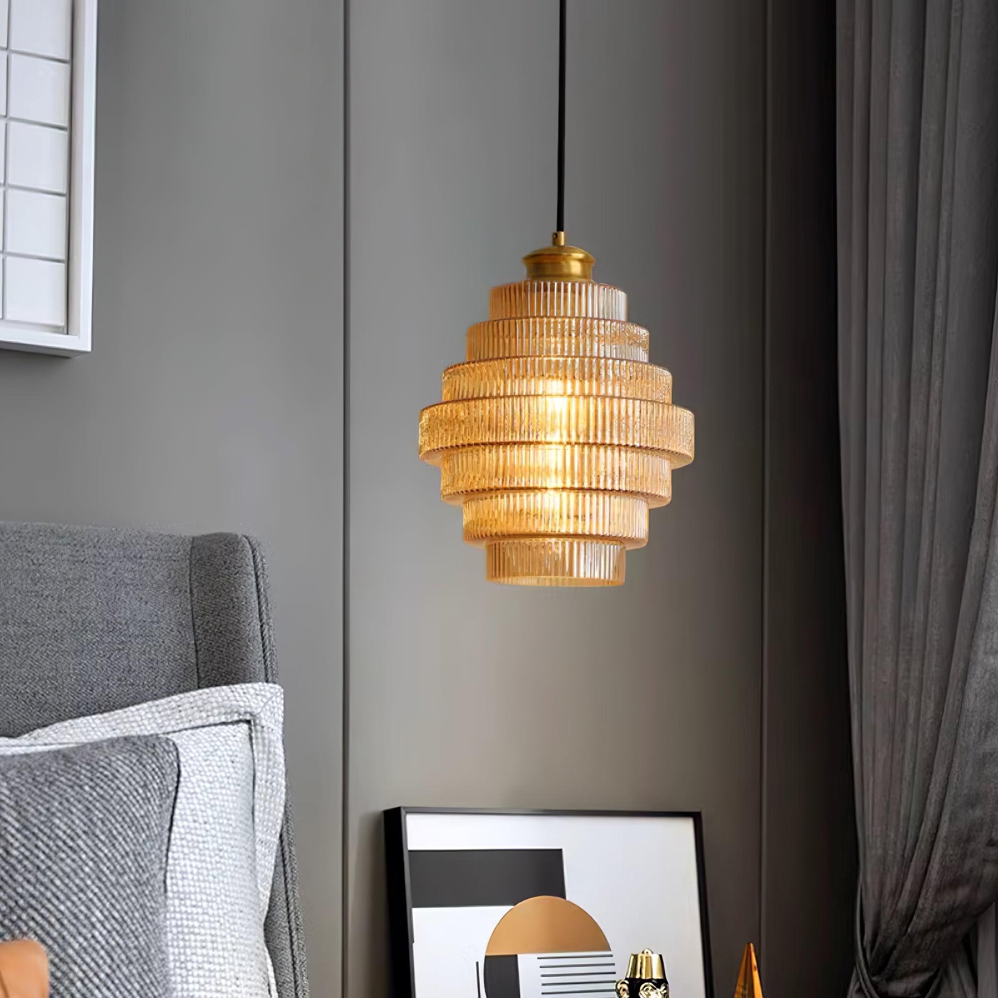 Pendant Light Glass Multi-Tier 9.8 in Amber or Smoke Gray Living Room Dining Area Modern Chandelier Ceiling Lamp | Thomler