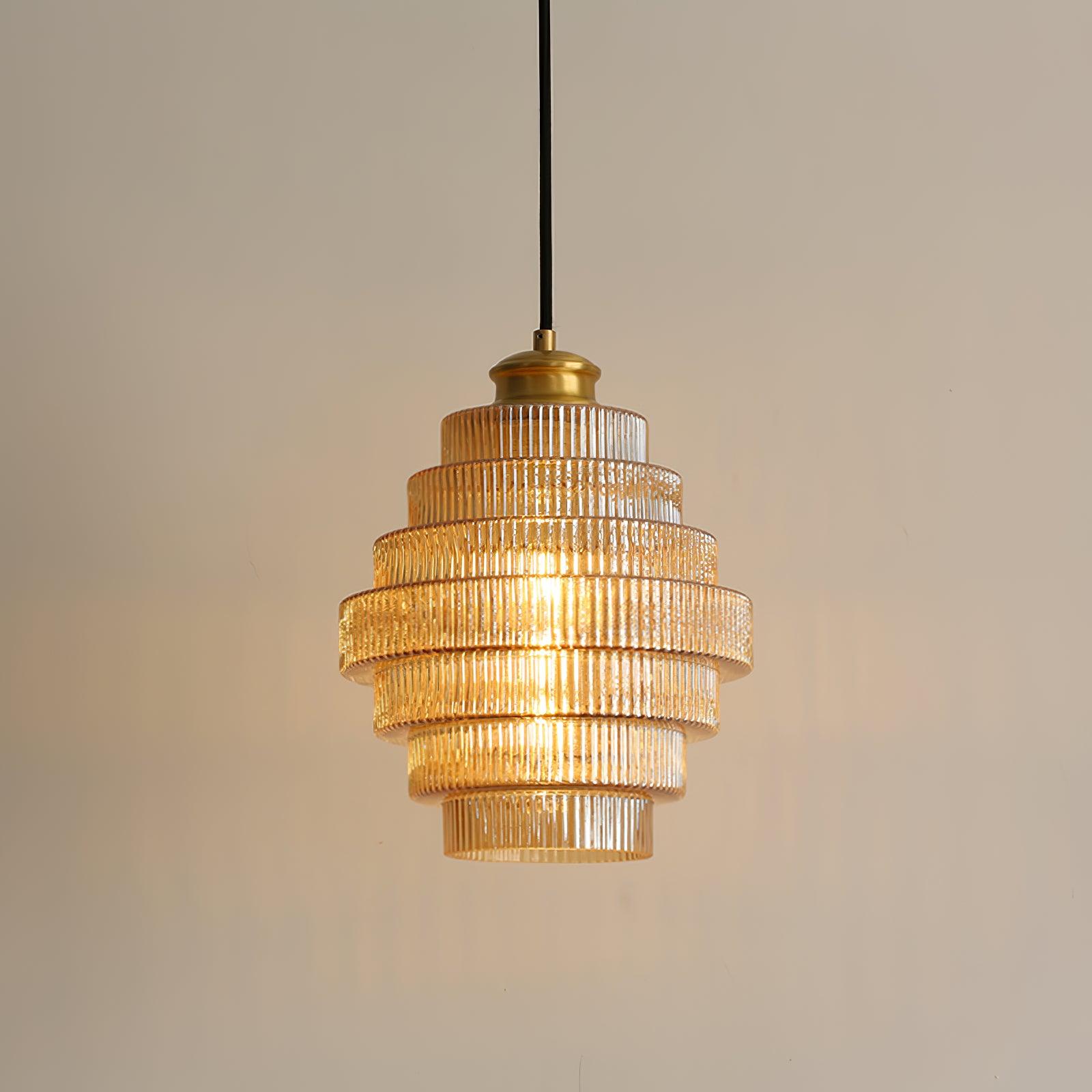 Pendant Light Glass Multi-Tier 9.8 in Amber or Smoke Gray Living Room Dining Area Modern Chandelier Ceiling Lamp | Thomler