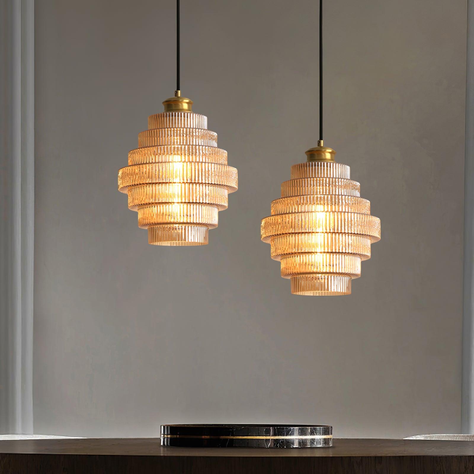 Pendant Light Glass Multi-Tier 9.8 in Amber or Smoke Gray Living Room Dining Area Modern Chandelier Ceiling Lamp | Thomler