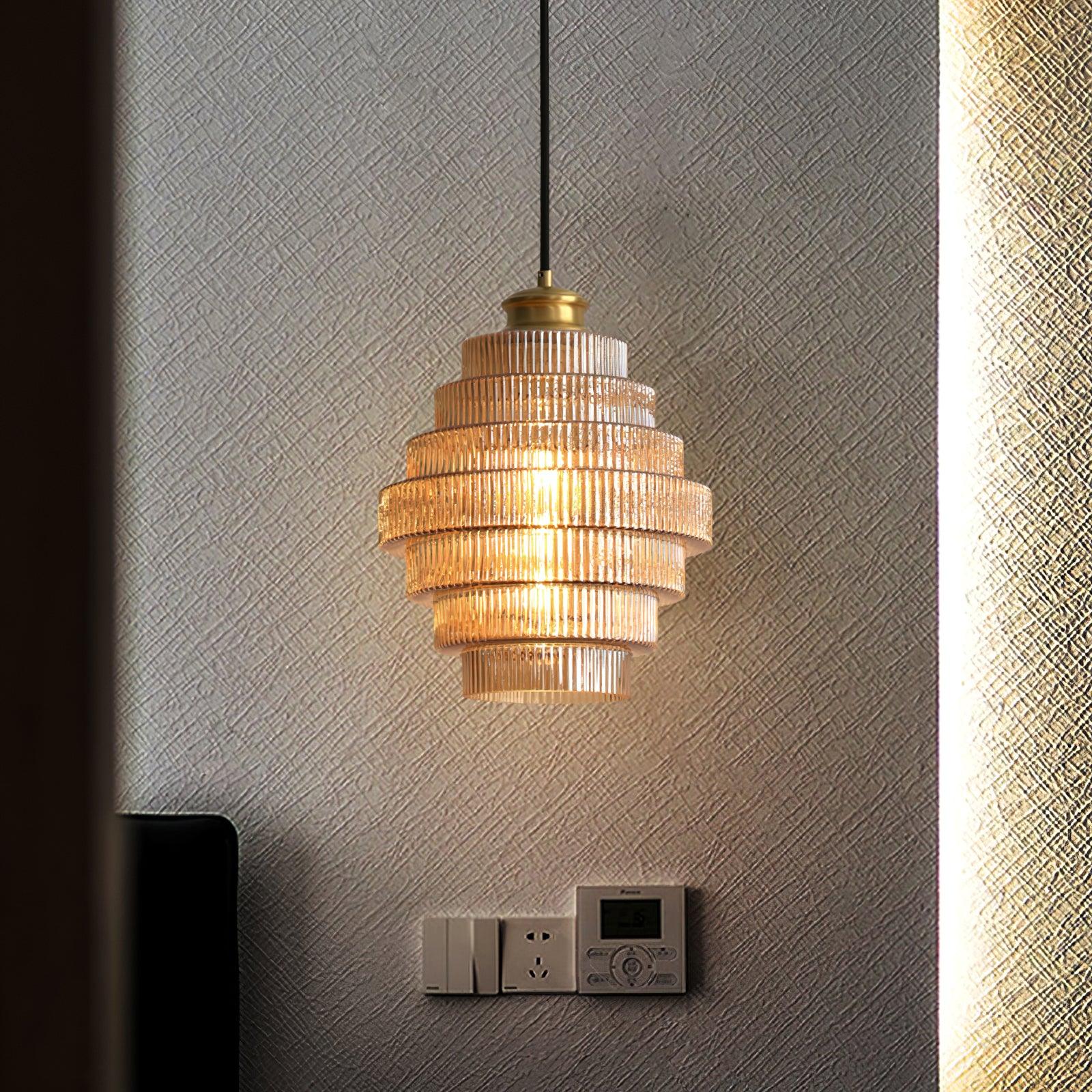 Pendant Light Glass Multi-Tier 9.8 in Amber or Smoke Gray Living Room Dining Area Modern Chandelier Ceiling Lamp | Thomler