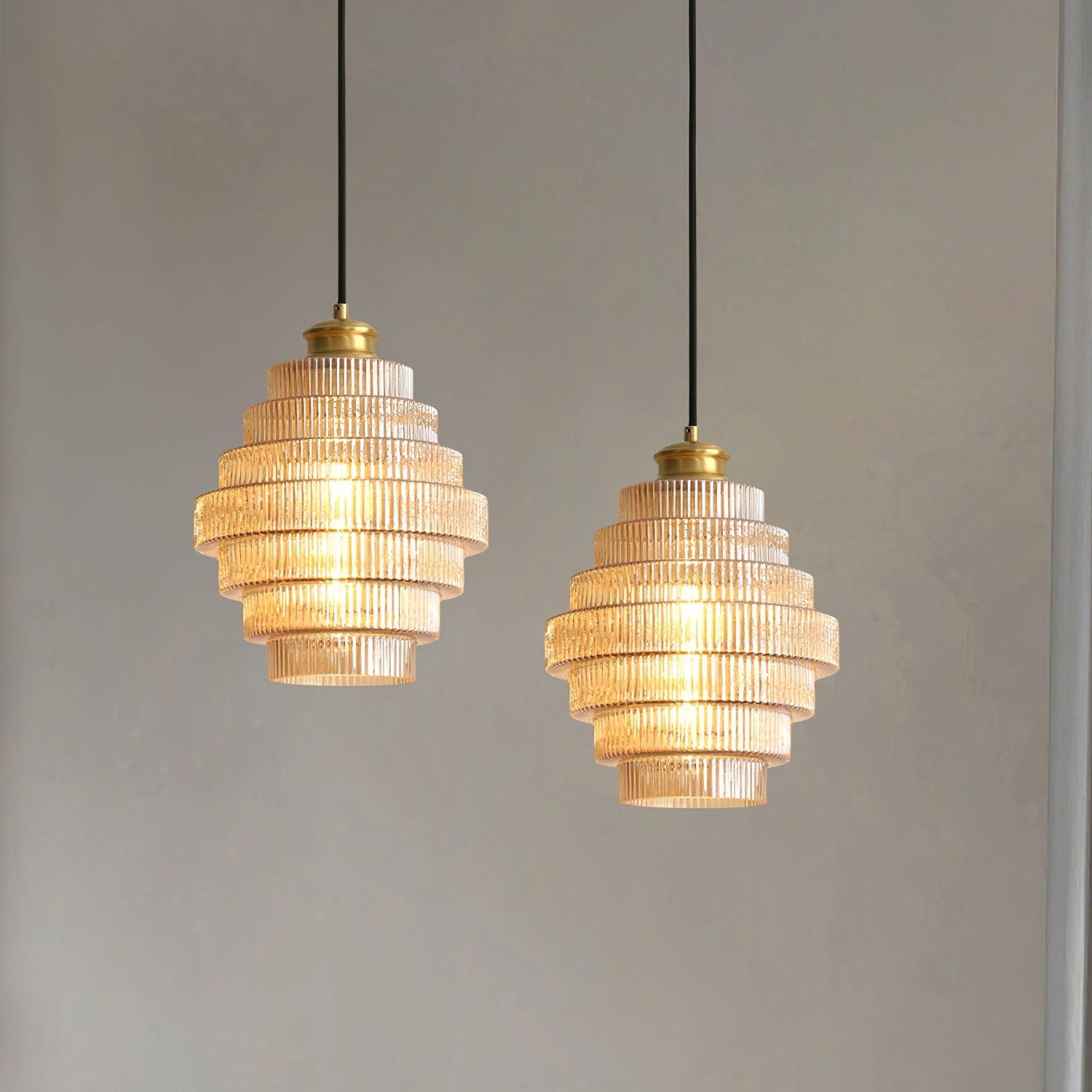 Pendant Light Glass Multi-Tier 9.8 in Amber or Smoke Gray Living Room Dining Area Modern Chandelier Ceiling Lamp | Thomler
