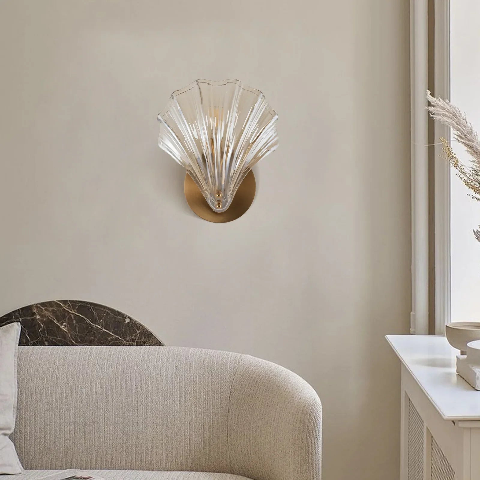 Wall Lamp Glass Shell 10 in Soft Ambient Bedroom Bathroom Stair Lighting Modern Minimalist Decor | Thomler