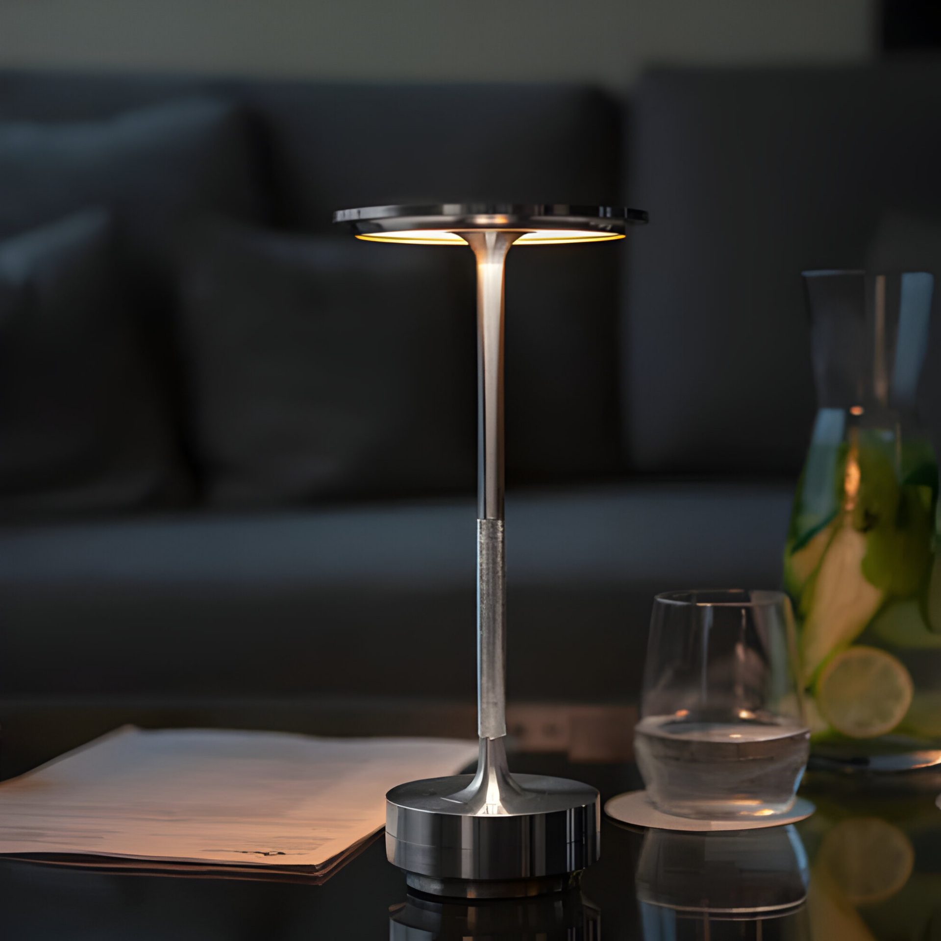 Table Lamp Metal 27.5 cm Rechargeable Dimmable Touch Bedroom Desk Wireless LED Lighting | Thomler